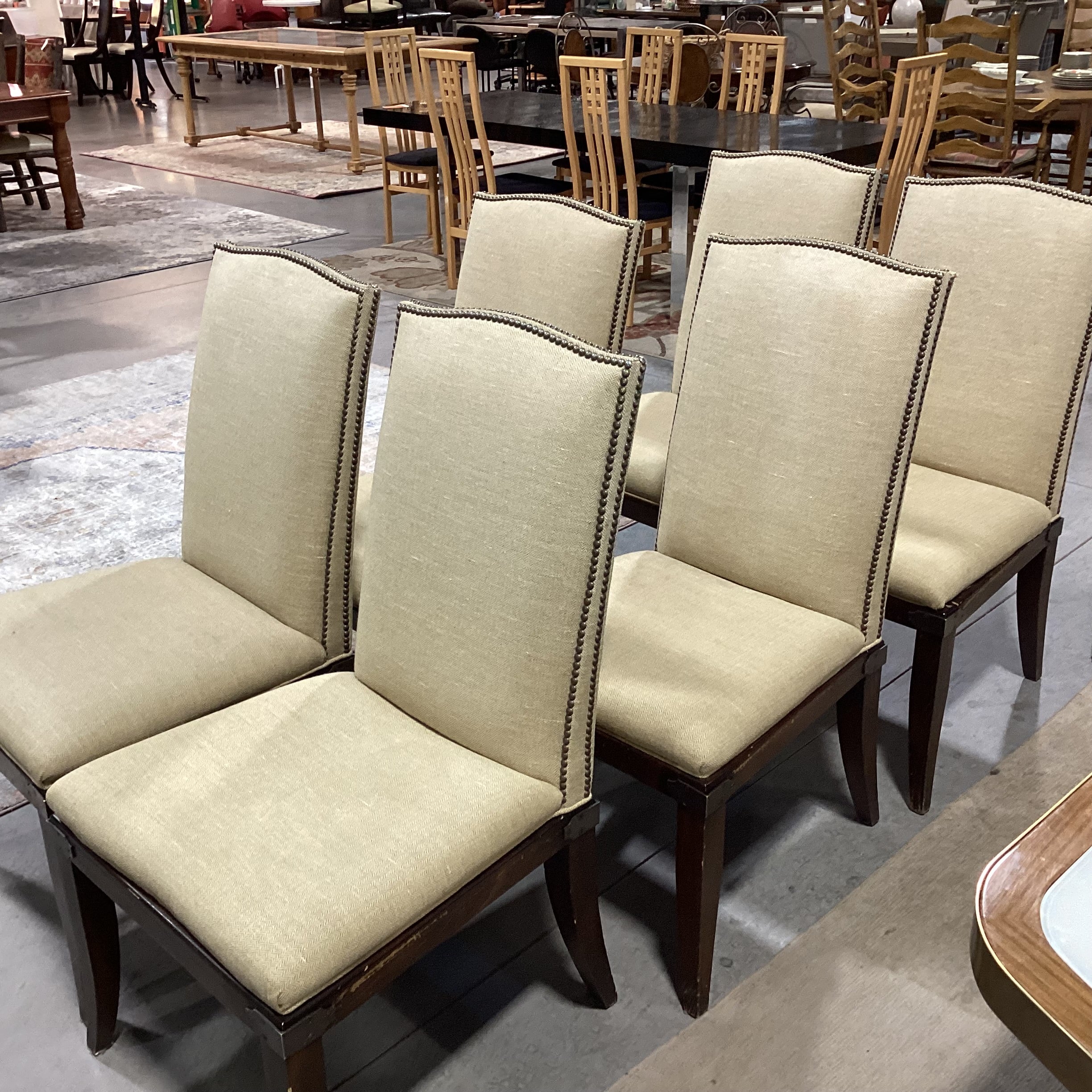 SET of 6 Golden Wool Blend Nailhead & Dark Finish Wood with Bracket Accent Dining Chair 23"x 26"x 42"