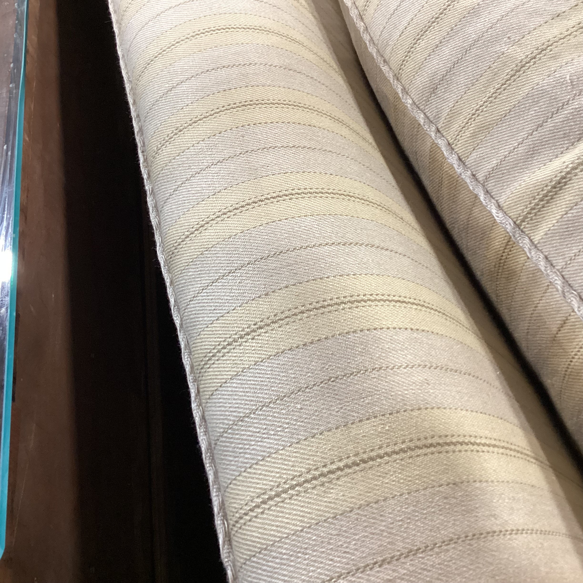 Custom Cream & Brown Woven Stripe Down Mix Long Sofa 111"x 44"x 39"