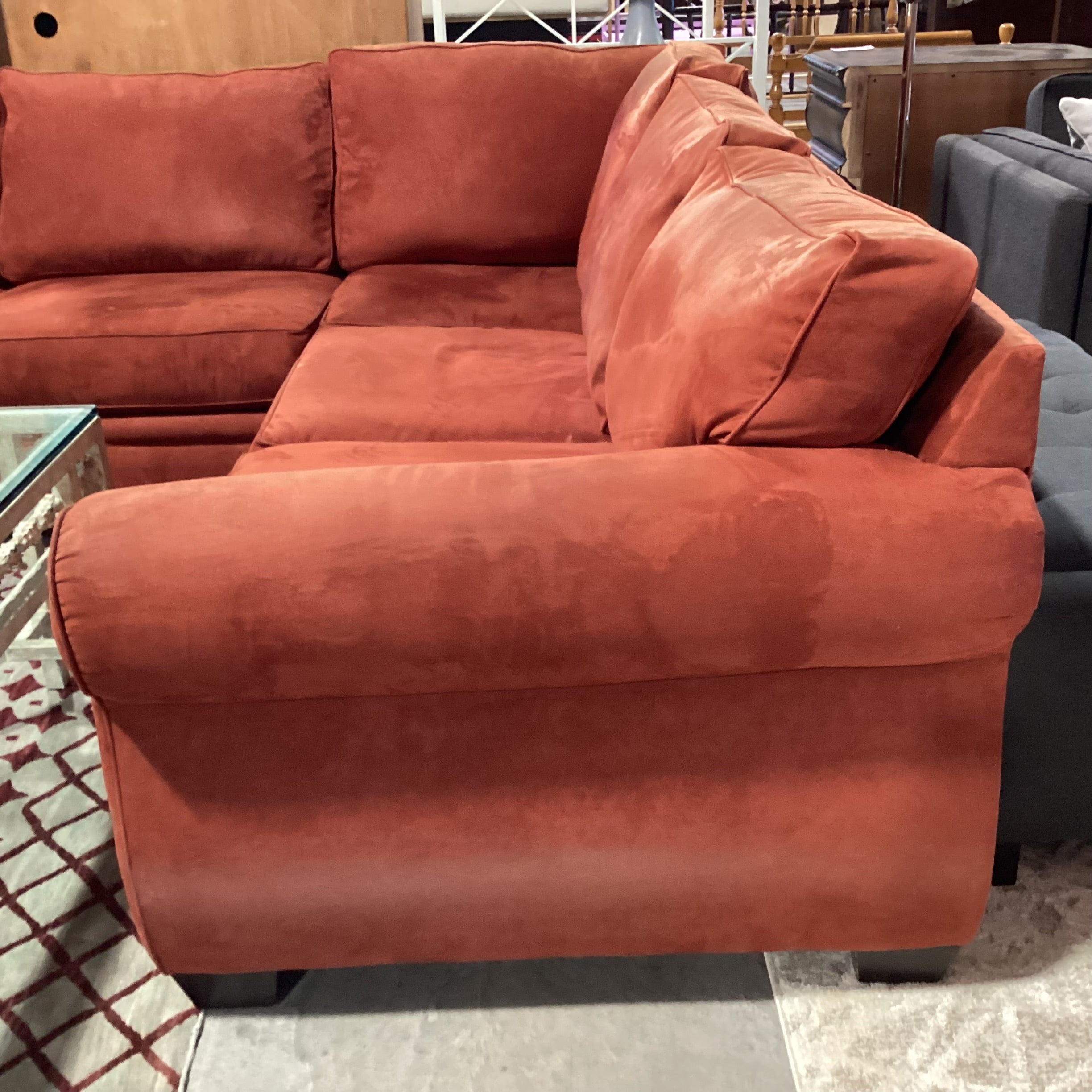 Red Micro Suede 2 Piece Sectional 110"x 92"x 37"x 32"