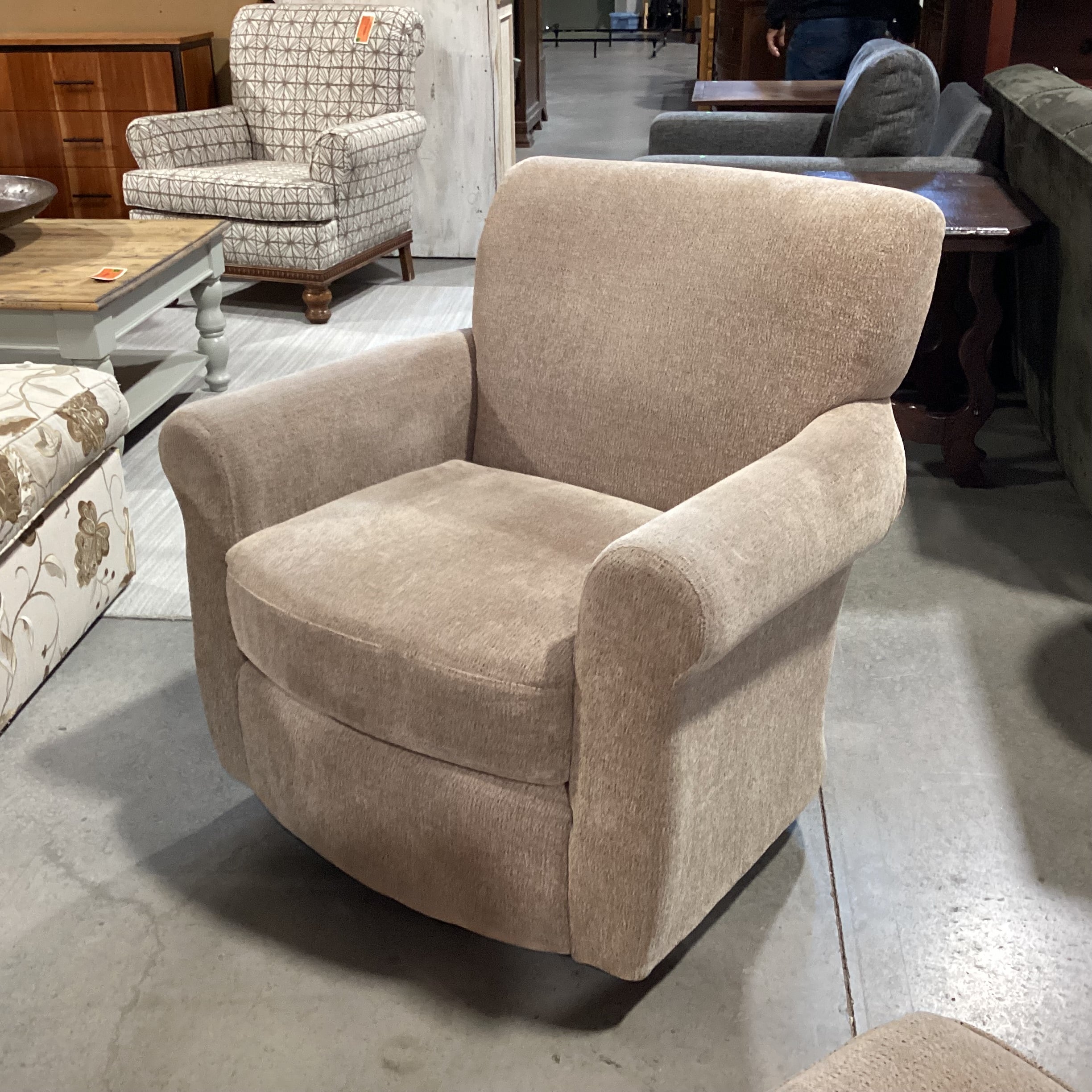 Best Chairs Beige Woven with Ottoman Swivel Rock Chair 36"x 31"x 37"
