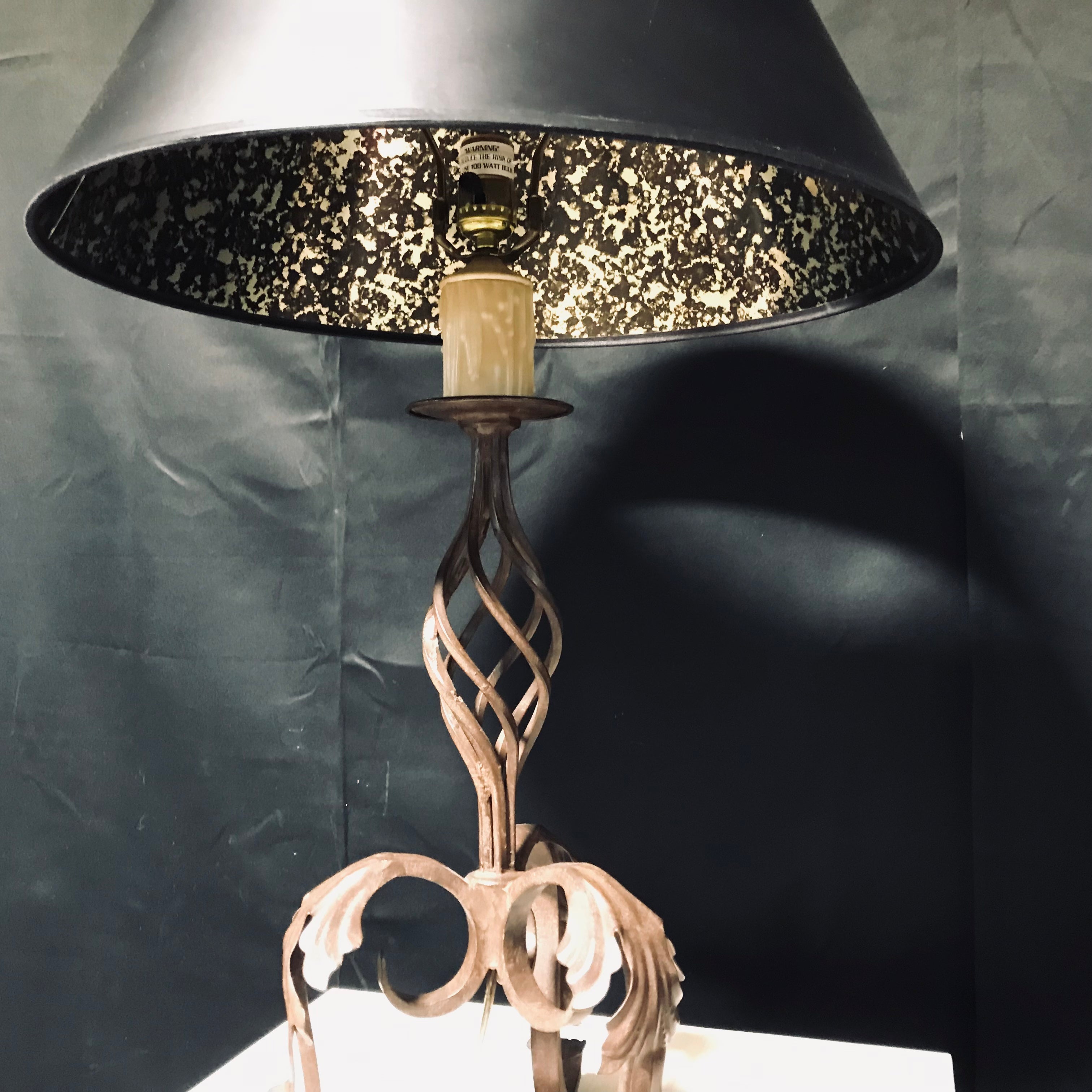 Ornate Iron With Candle And Black Shade Table Lamp Base 11" Height 30"
