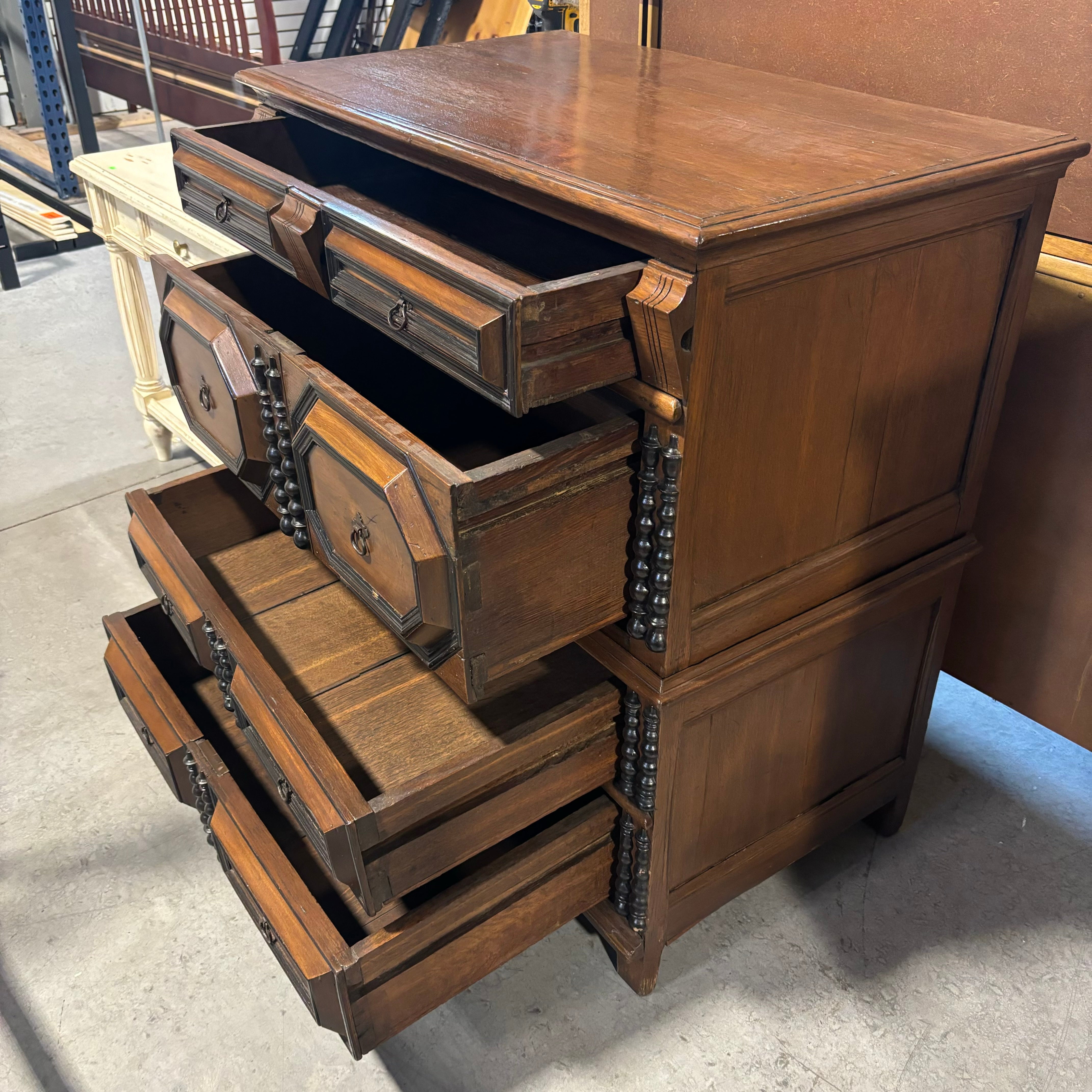 Dark Finish Carved Wood Detail 4 Drawer Rustic Panel Style Dresser 37"x 21"x 39"