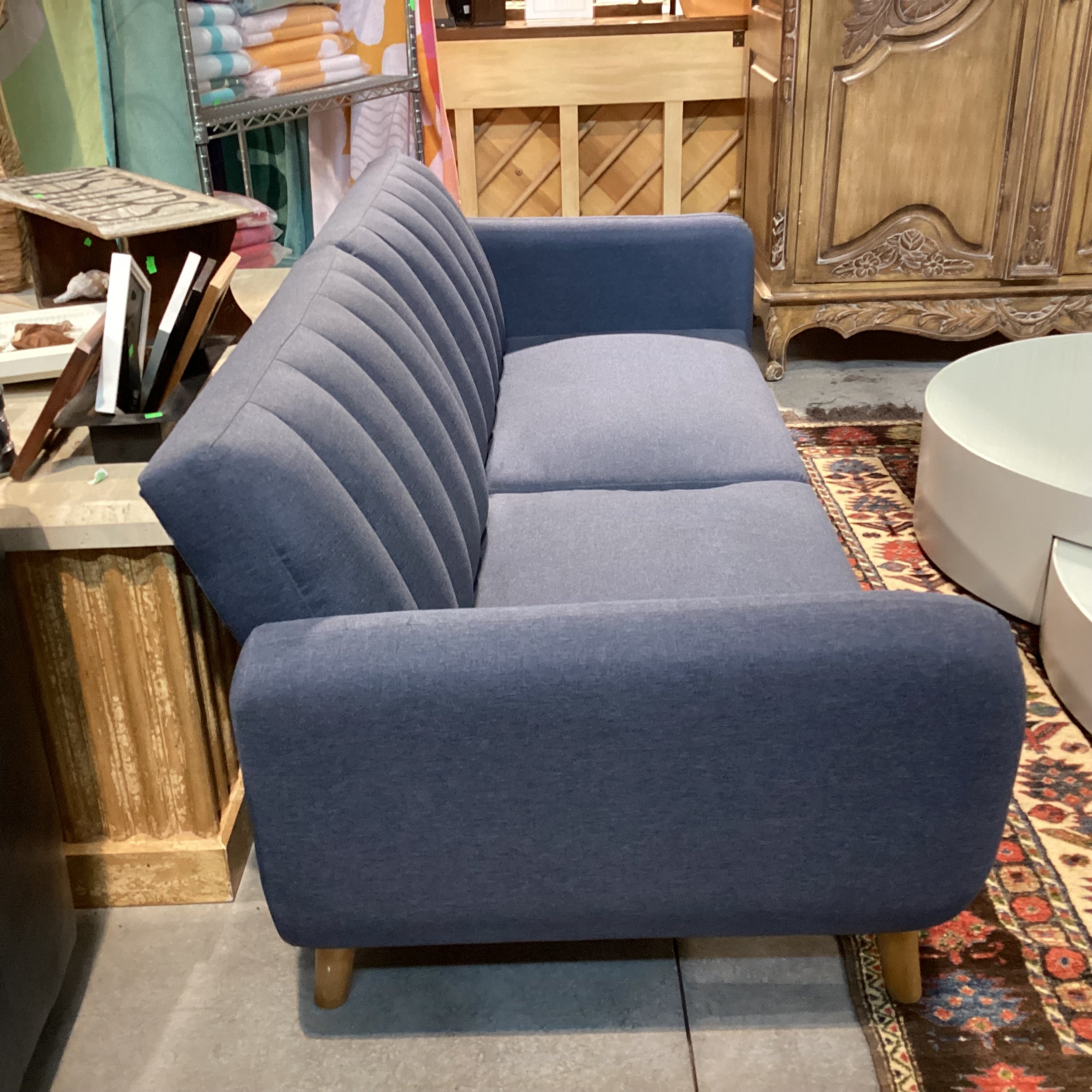 Dorel Home Navy Linen with Ribbed Back Fold Down Futon Sofa 80"x 31" to 44"x 31"