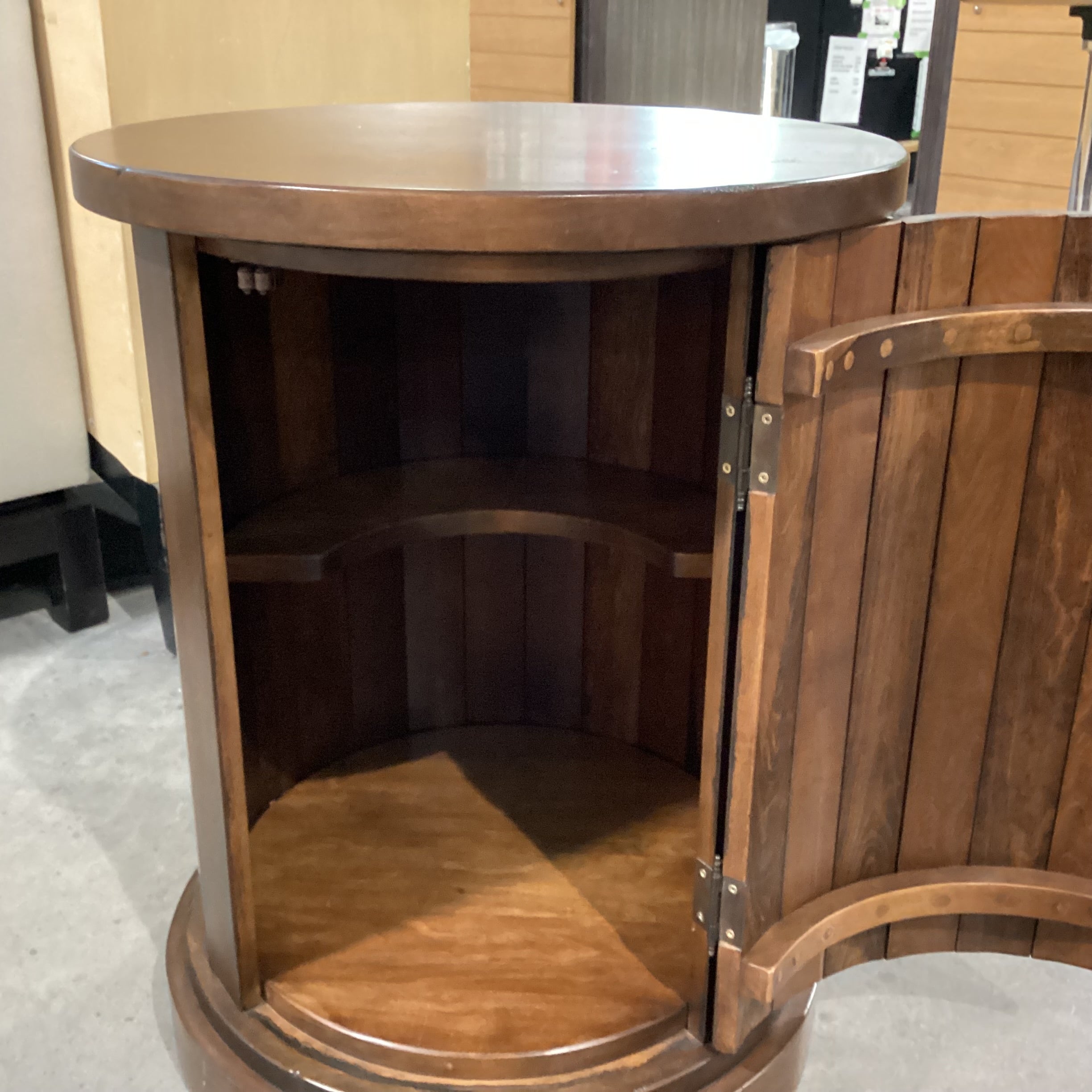 Dark Finish Column Round 1 Door Cabinet End Table 20" DIameter x 26"
