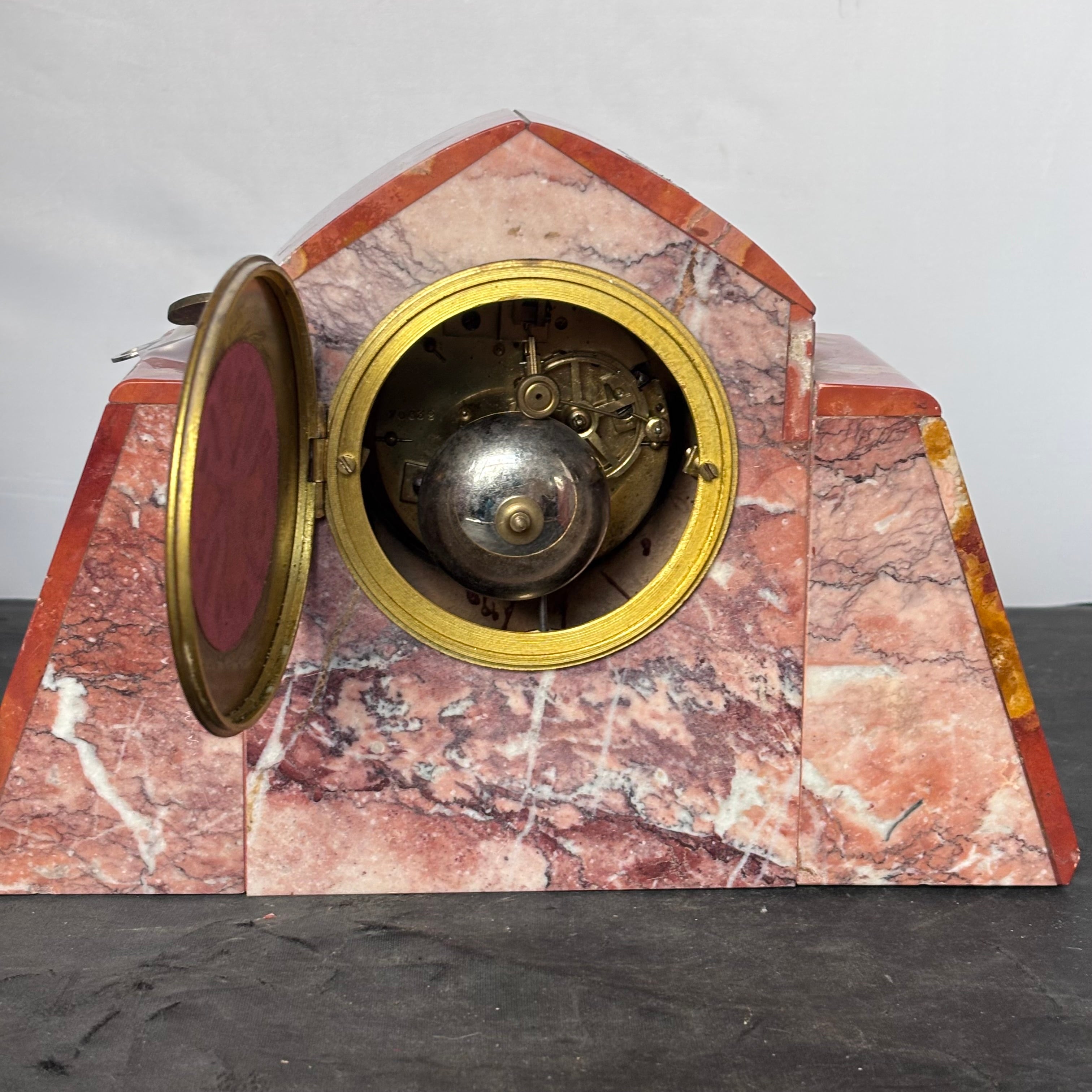 Set of 3 Antique Art Deco Marble Mantle Clock with 2 Marble Candle Holders