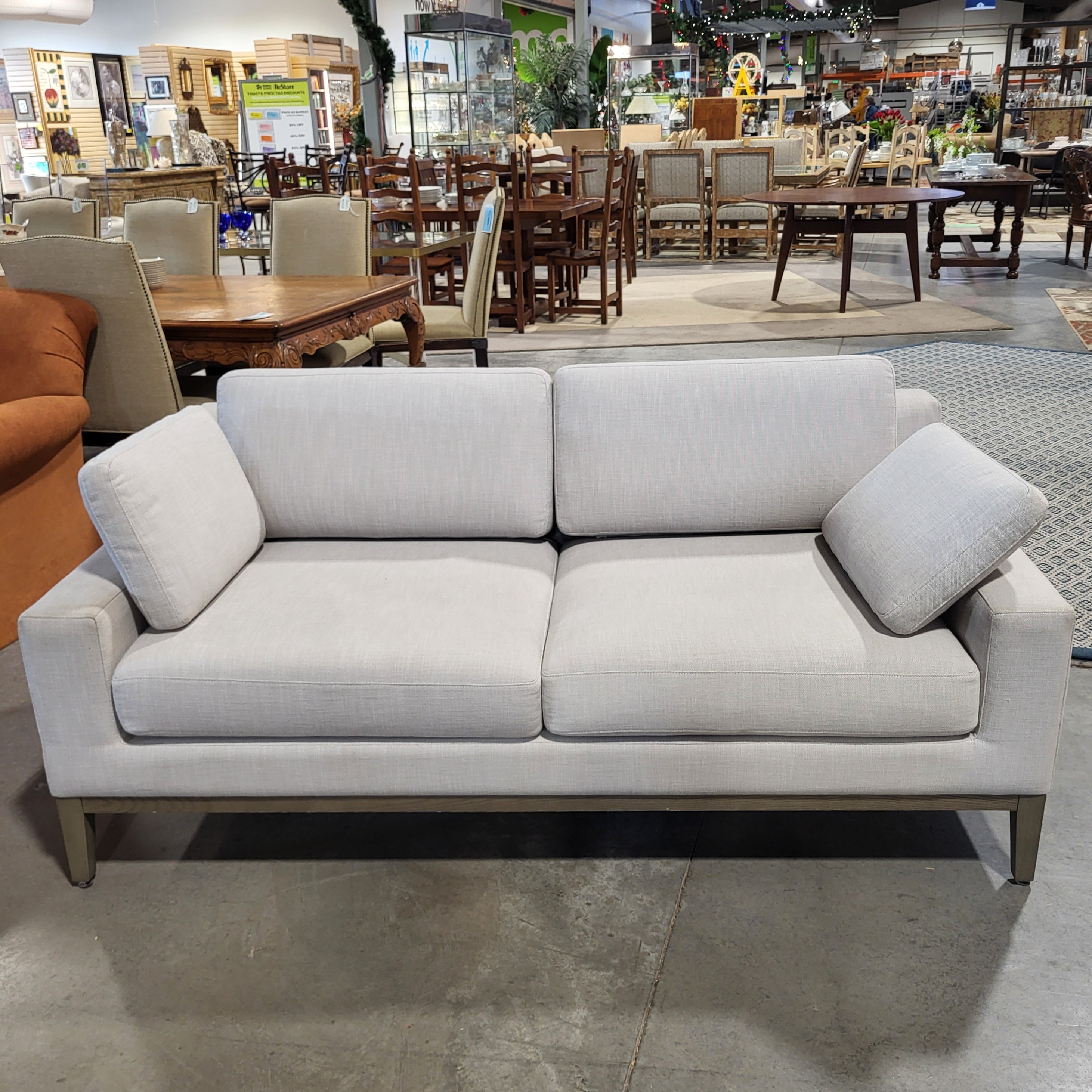 RH American Leather Furnture DoveGrey Linen & Grey Oak Base Sofa