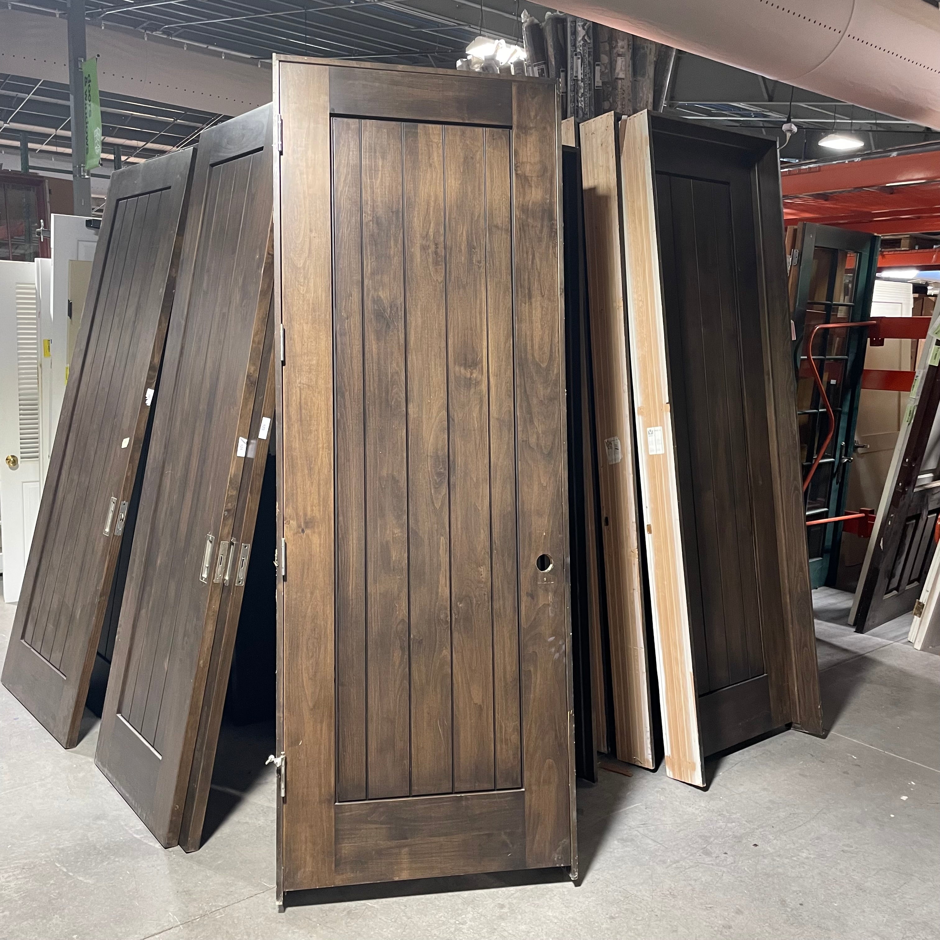 33.5"x 96"x 1.75" Rough Opening 35.75"x 98.25"x 6.75" Brown Vertical Lined Walnut Interior Door with Jamb