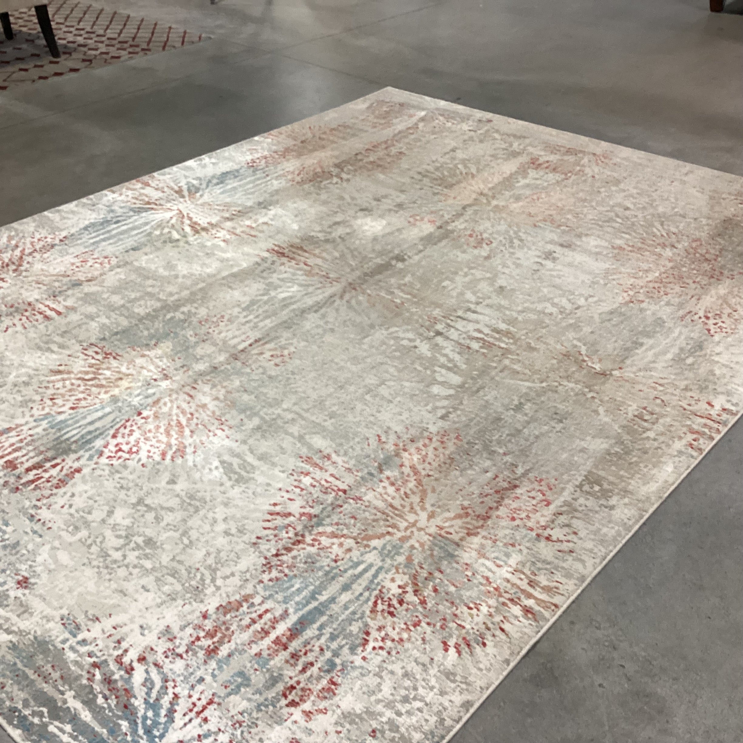 Aurora Collection Vento Grey Blue Rust Viscose & Polyester Rug 7'10"x 10'
