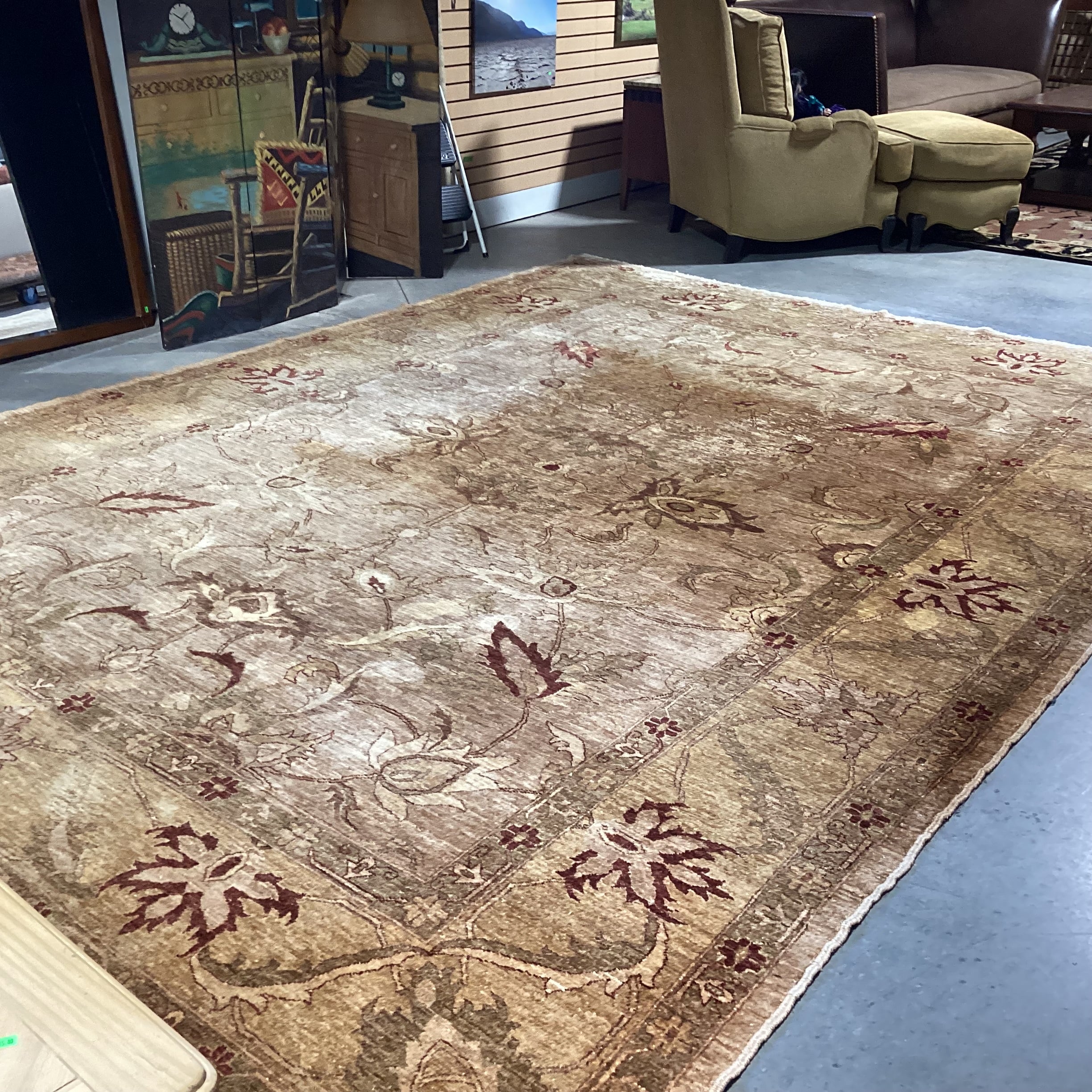 Gold Tan Rust Hand Woven Silky Tufted Wool Rug 10'1"x 13'4"