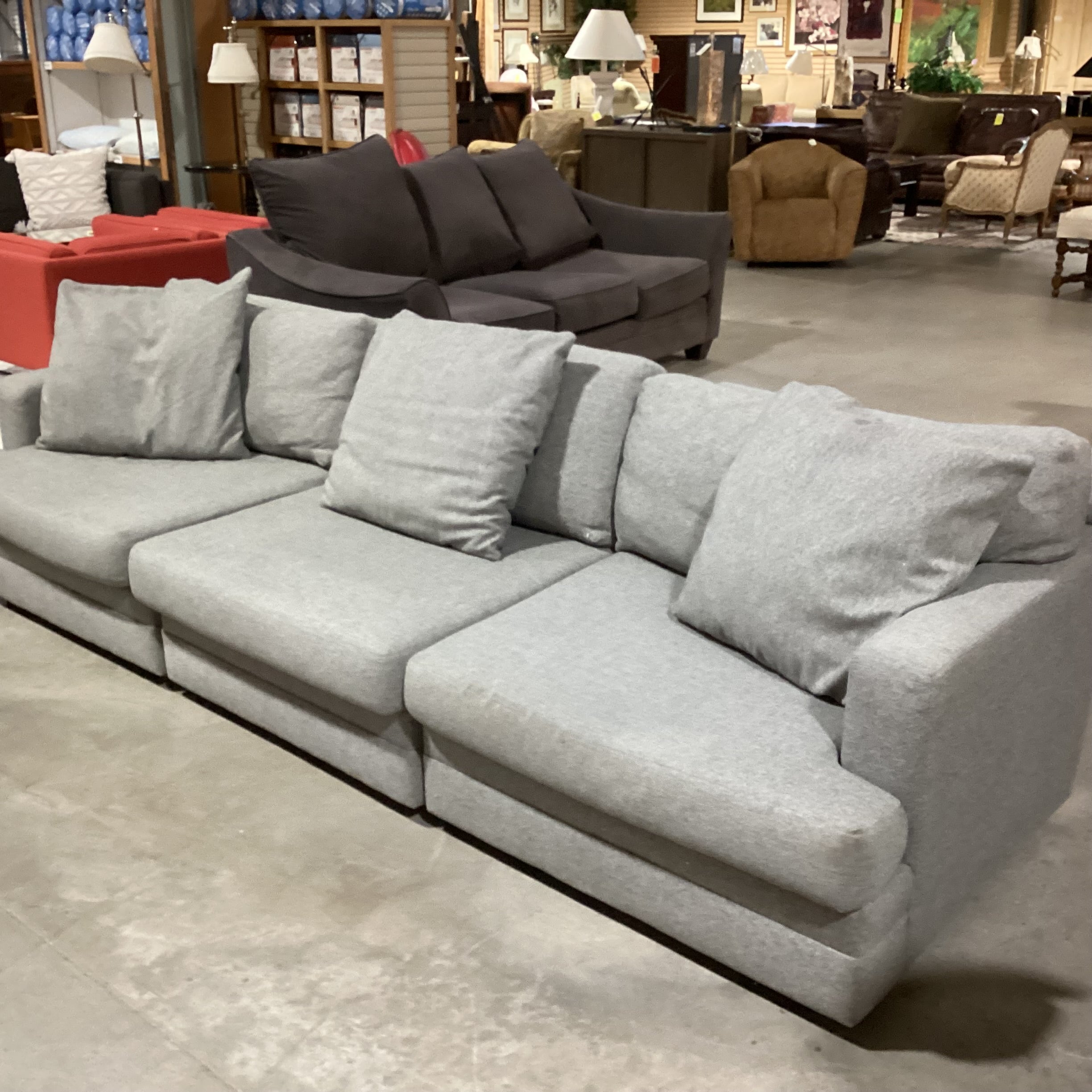 Ralph Lauren Grey Wool & Down Mix 3 Piece Sofa Sectional 110"x 44"x 29"