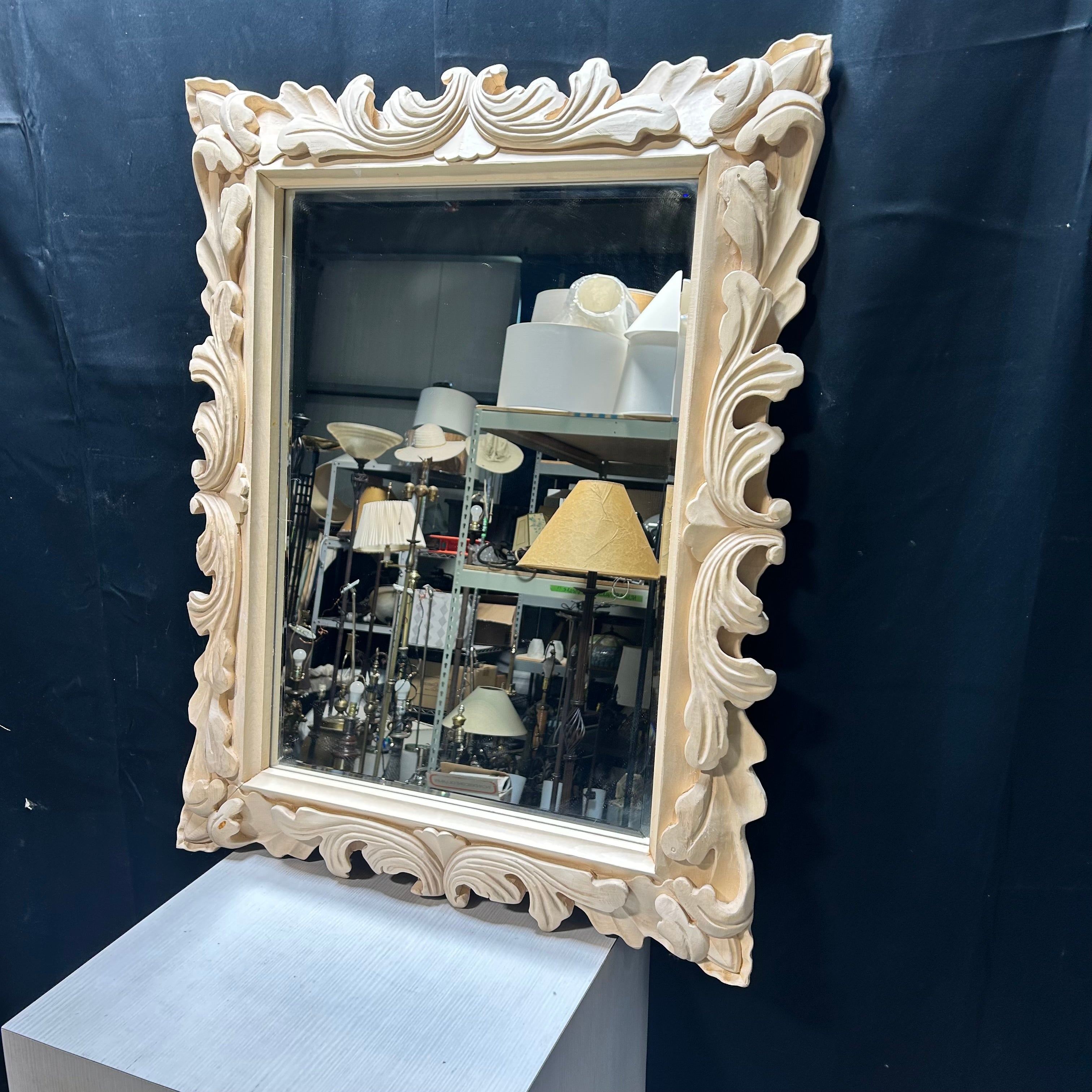 Hand Carved Leaf Scroll Mirror  29"x 37"