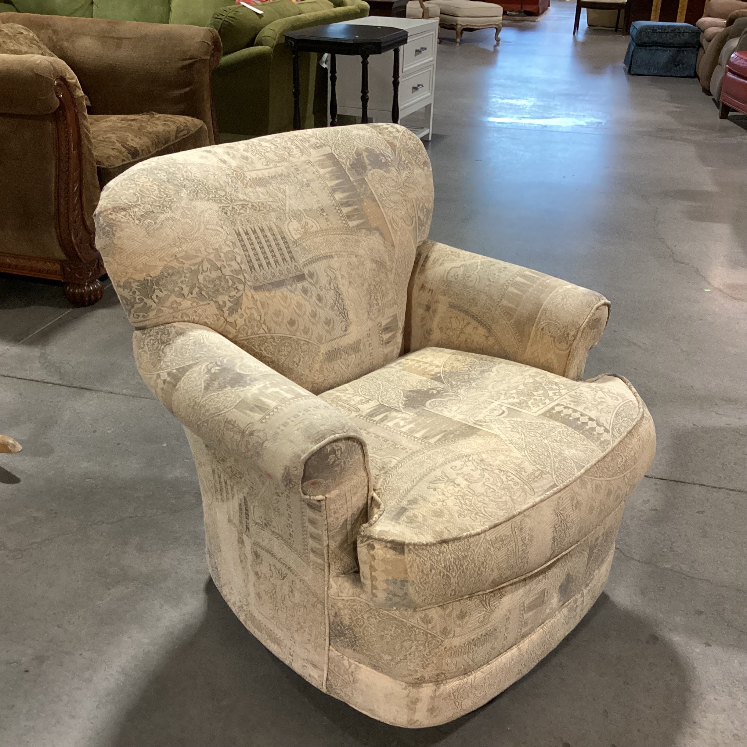 Rowe Furniture Cream Gold Grey Multi Design Swivel Rock Chair 33"x 34"x 33"