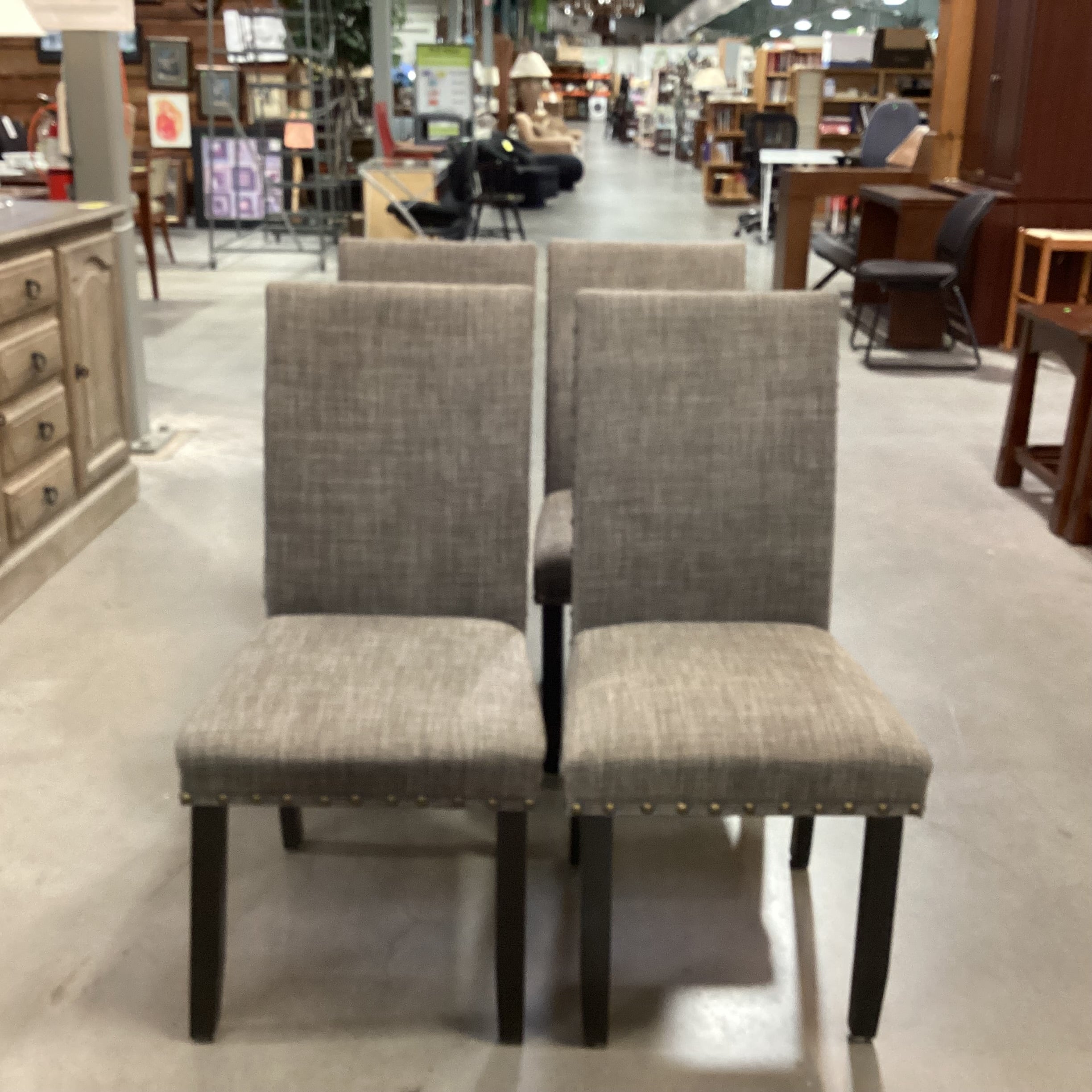 SET of 4 Charcoal Woven Nailhead & Black Wood Legs Dining Chairs 19"x 24"x 38"