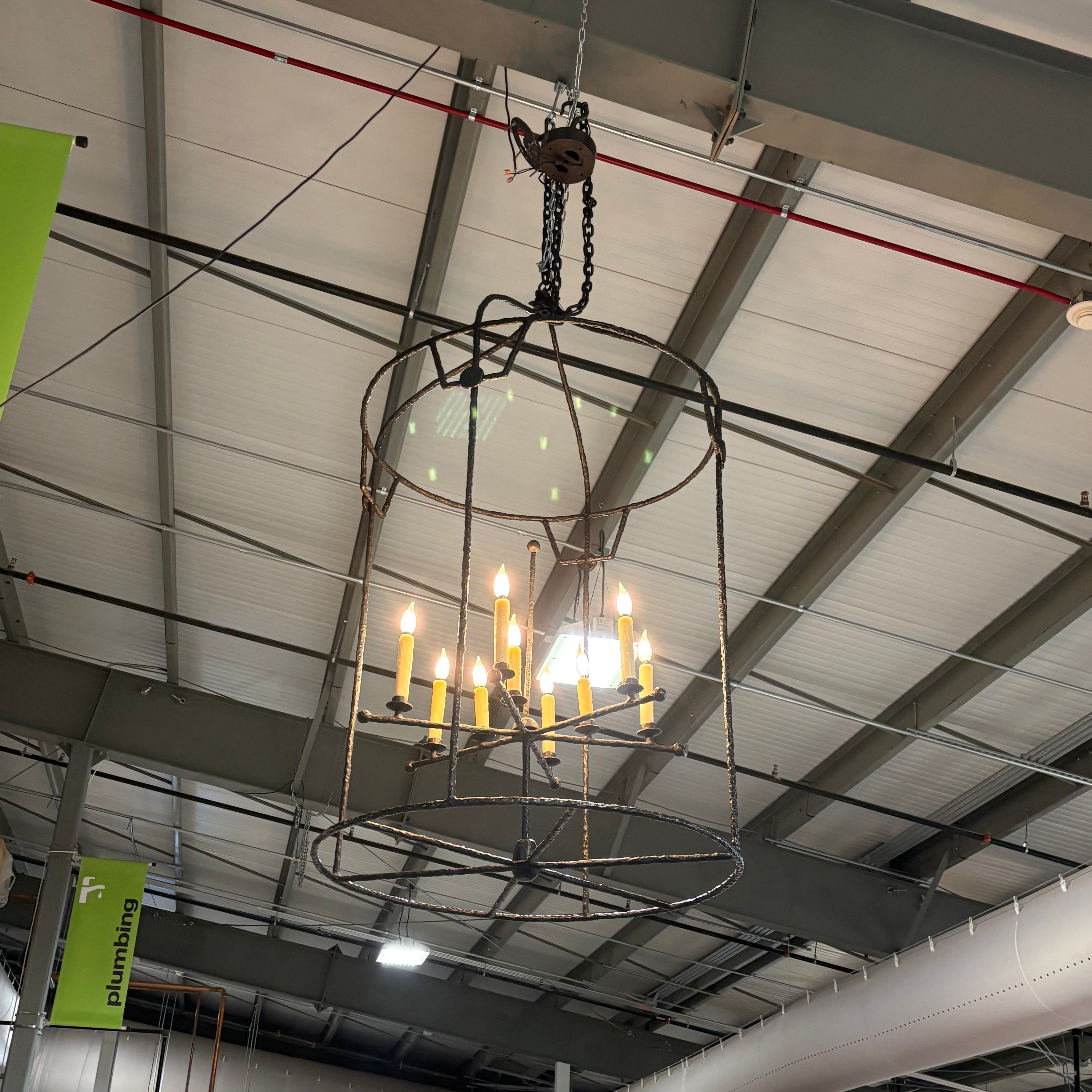 Rustic Oversized 12-Light Texture Iron Lantern Chandelier