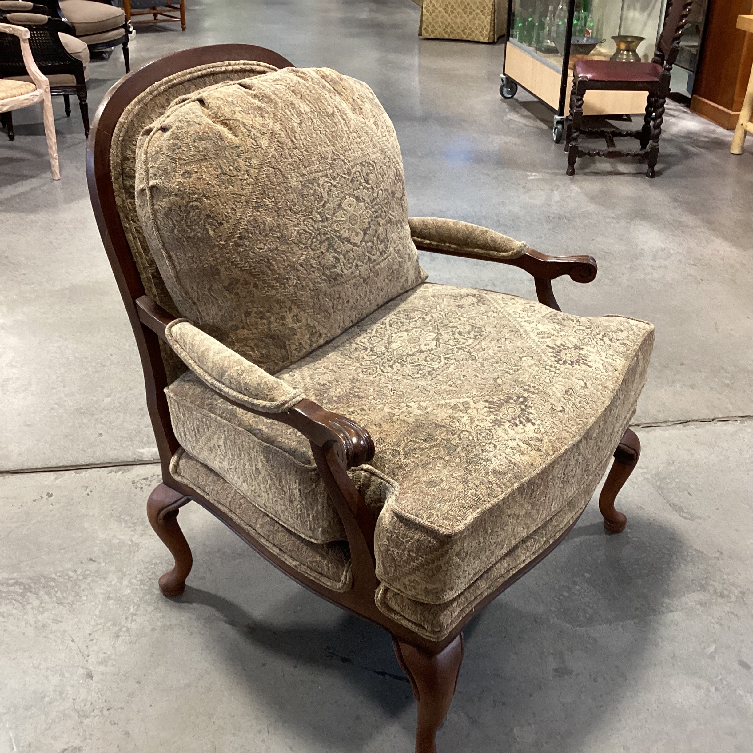 Harden Furniture Carved Wood with Back Detail Gold & Sage Design Chair 35"x 35"x 46"