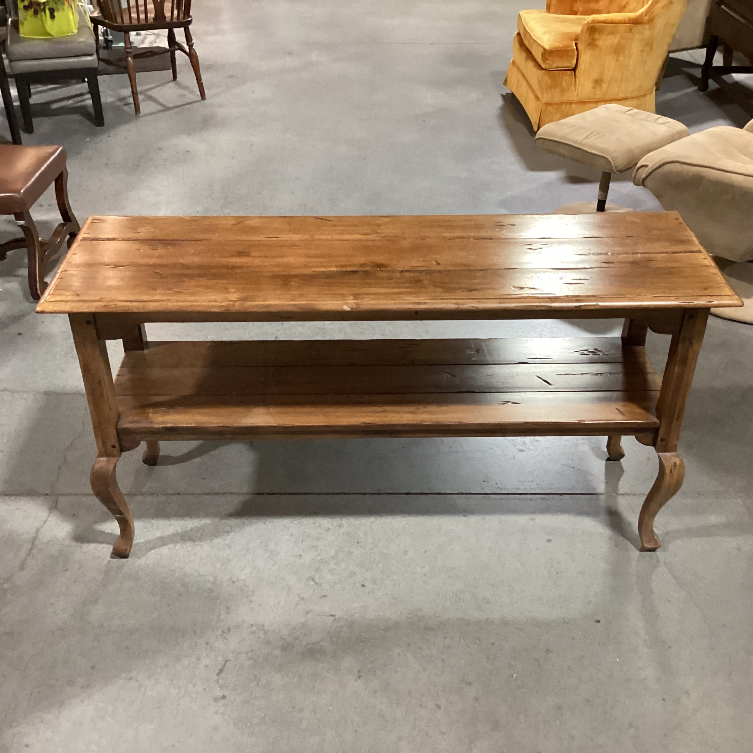 Ethan Allen Distressed Carved Wood 2 Tiered Console Sofa Table 54"x 17"x 28"