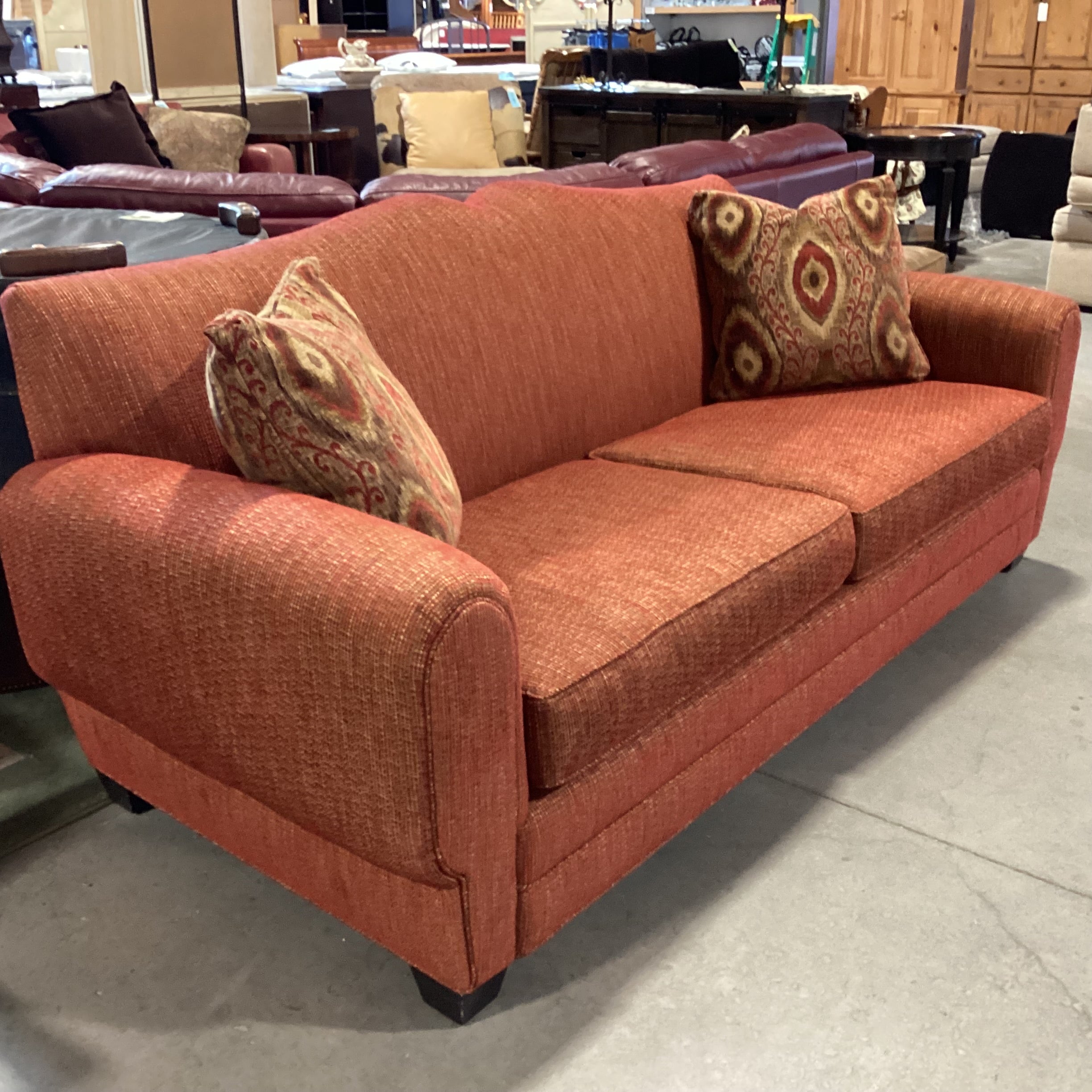 Ablyss Custom Furniture Red Gold Woven Detailed Back & Arm Sofa 88"x 38"x 36"