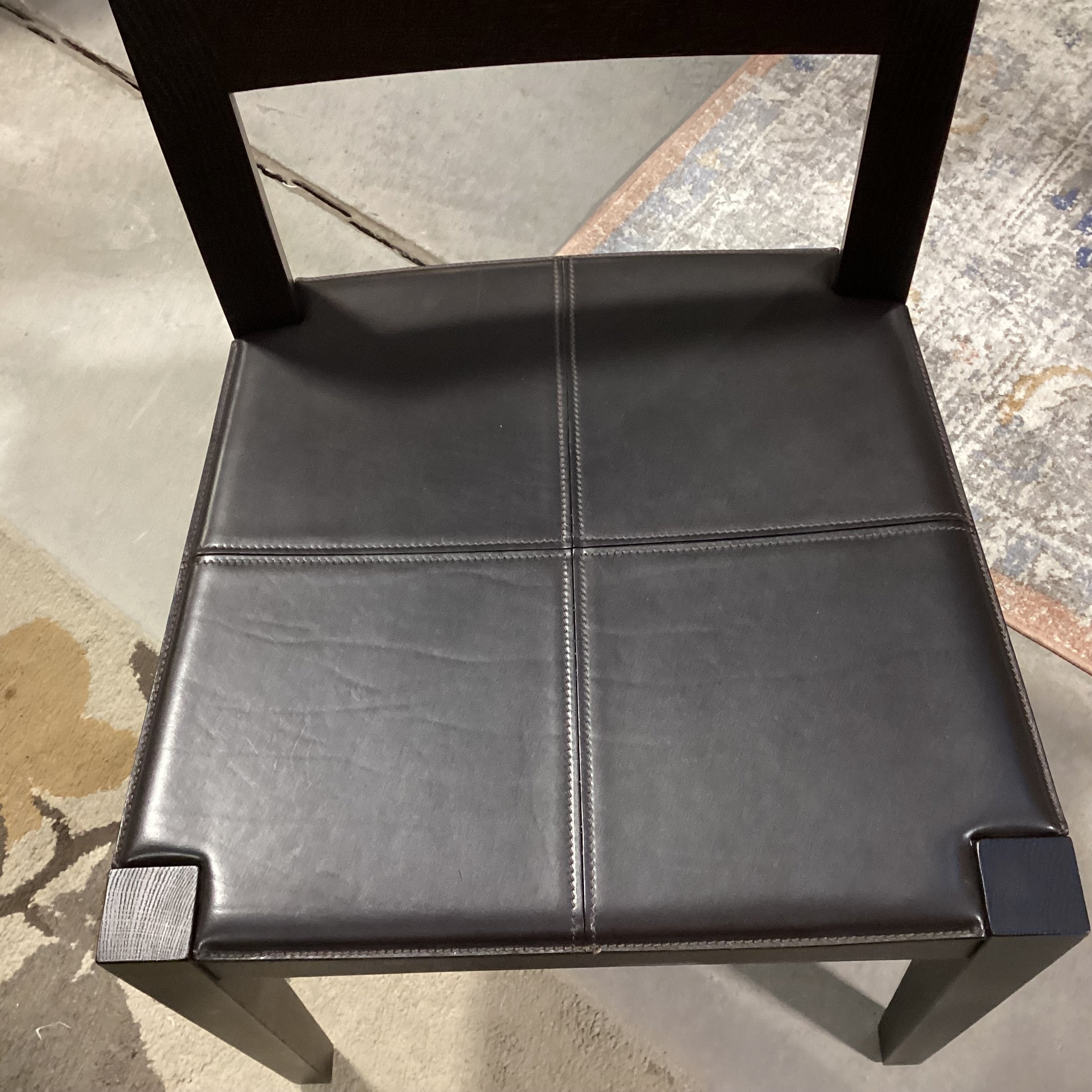 Casa Milano Italian Modern Japandi Design Table with 7 Wood & Leather Chairs Dining Set 59"x 59"x 29"
