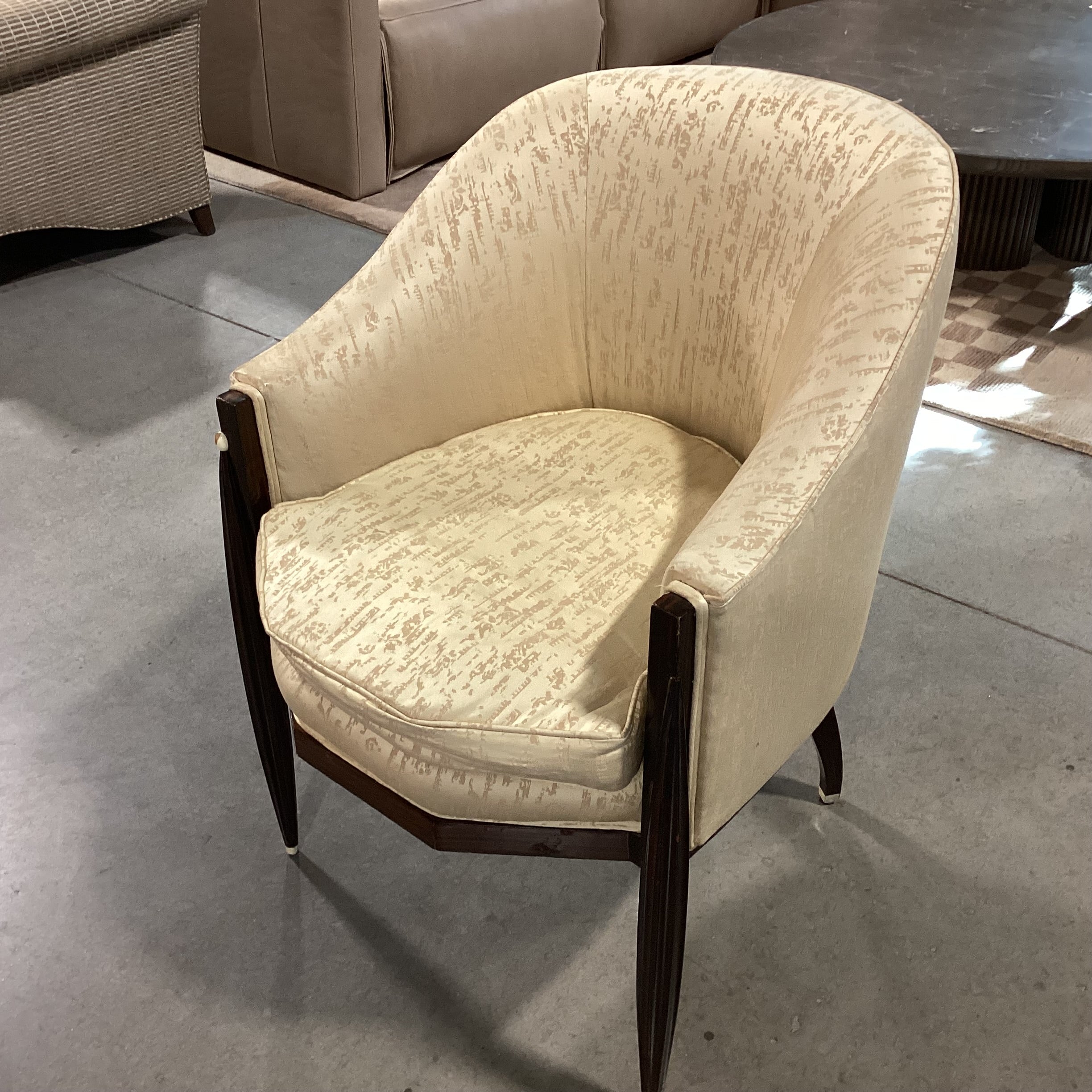 Art Deco Style Zebra Finished Wood & Silky Blend Gold & Taupe Upholstered Chair 25"x 27"x 34"