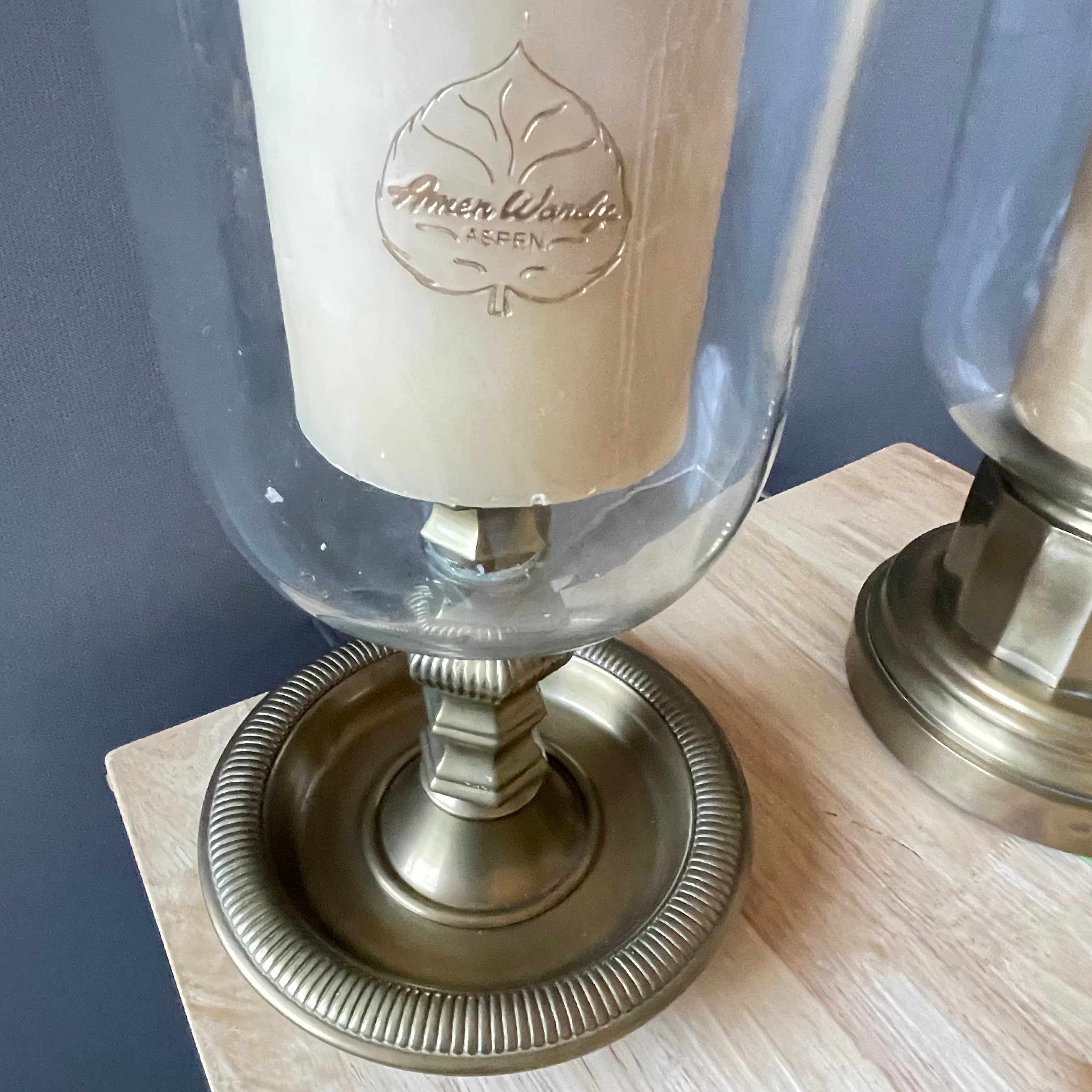 Amen Wardy Vintage Heavy Brass Hurricane Candle Holders, Pair