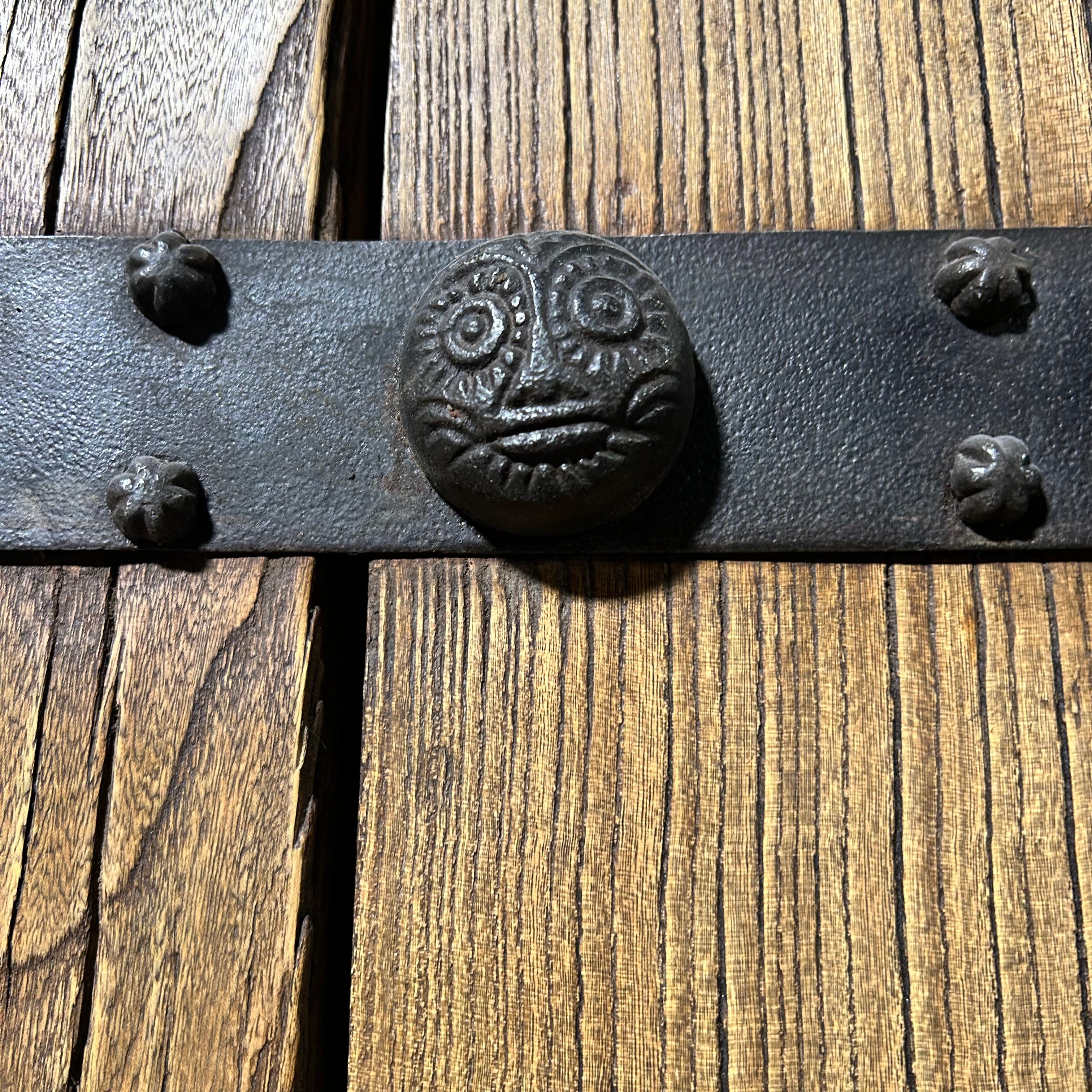 50.5"x 82.75" Antique Chinese Elm Compound Doors with Intriquite Iron Hardware