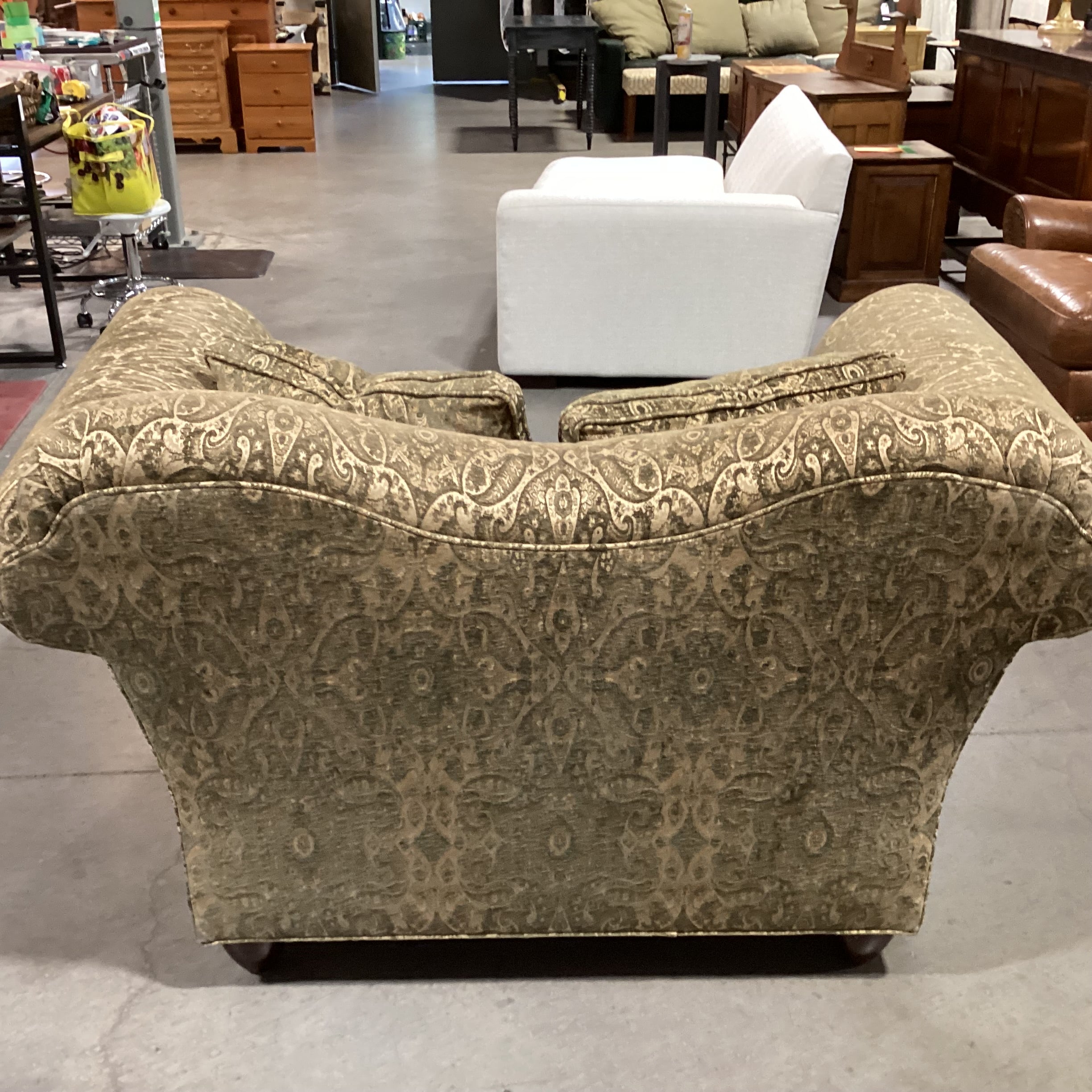 Dapha Fine Furniture Gold & Raised Sage Ornate Design Roll Arm Oversized Chair 62"x 41"x 36"