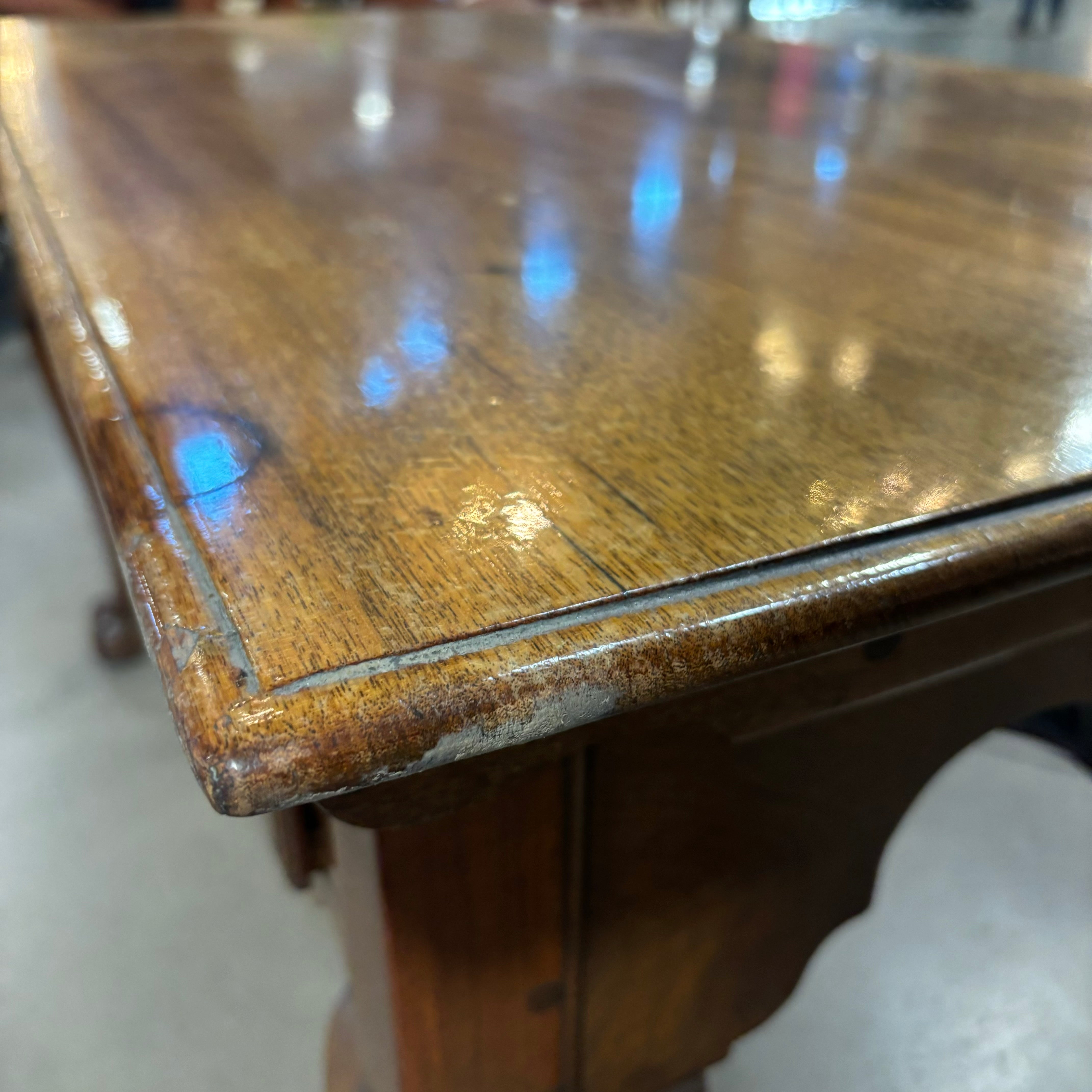 Antique Walnut with Claw and Ball Feet & Brass Accents 3 Drawer Desk 52"x 27"x 29"