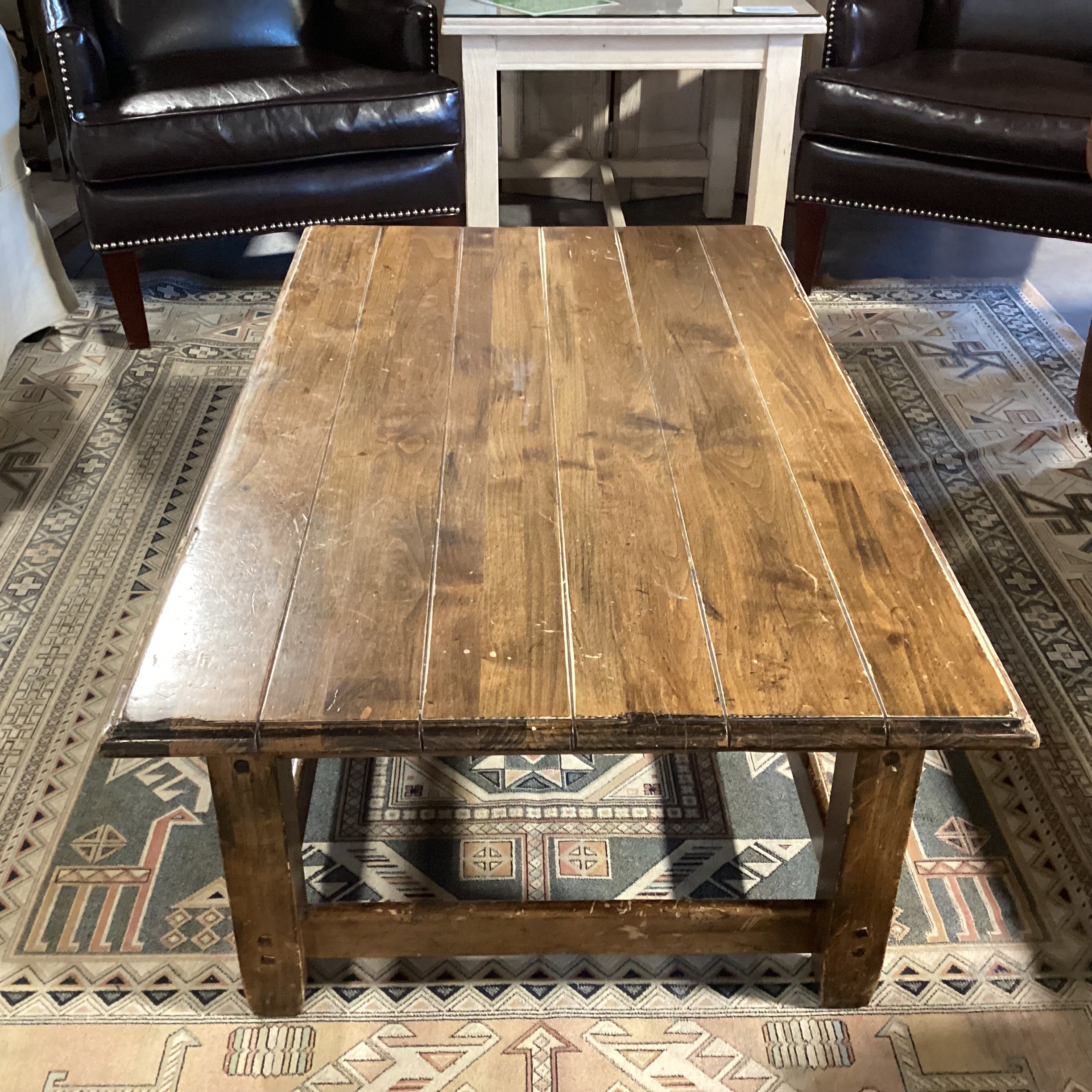 Distressed Finished Wood & Plank Coffee Table 50"x 30"x 17"