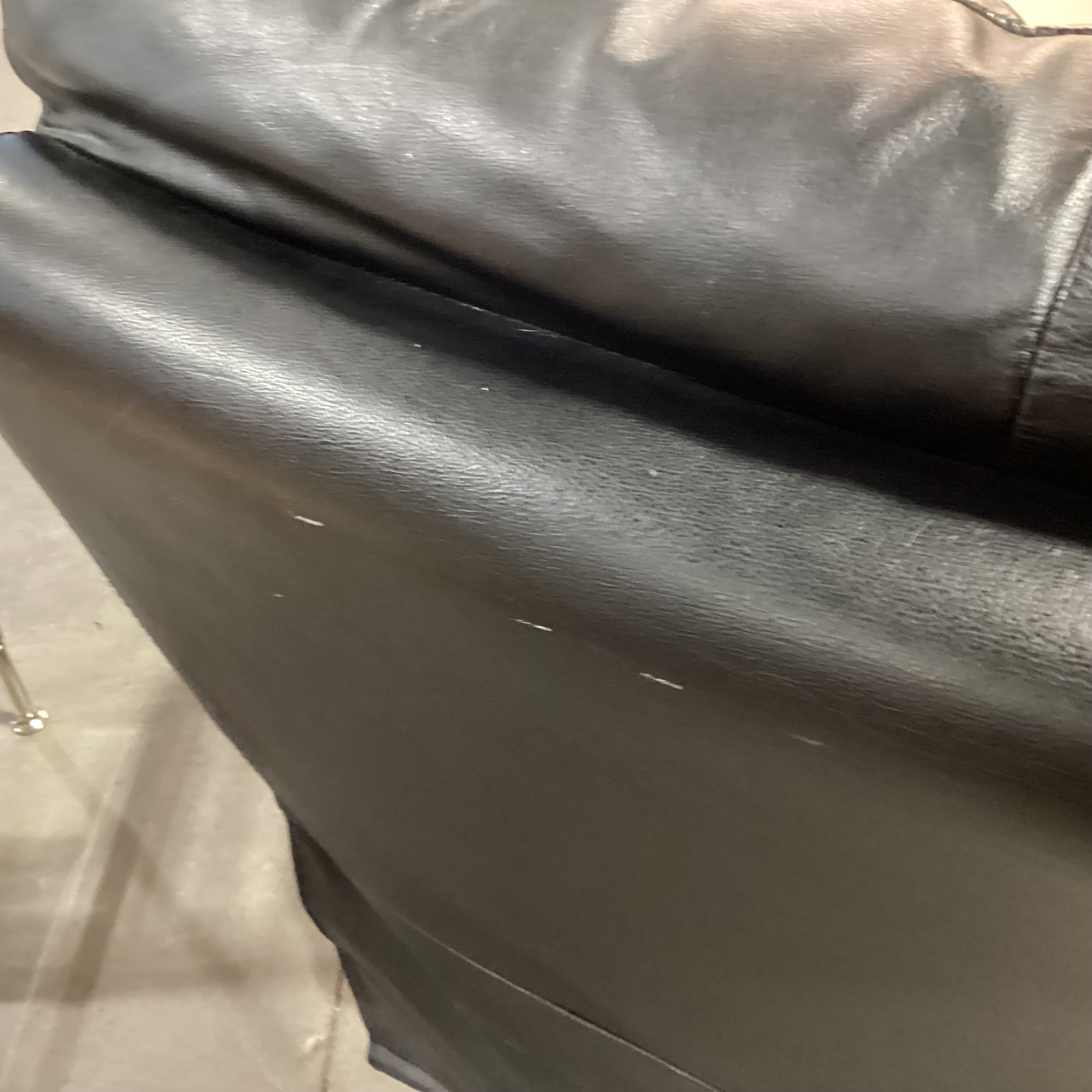 Vintage Italian Black Leather Swivel Rock Recliner Chair 39"x 34"x 67"x 37"