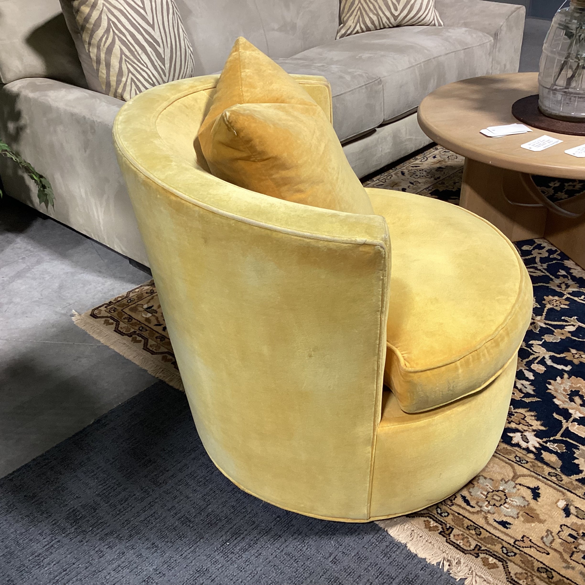 Room & Board Gold Velvet with Accent Pillow Swivel Barrel Chair 32"x 30"x 30"