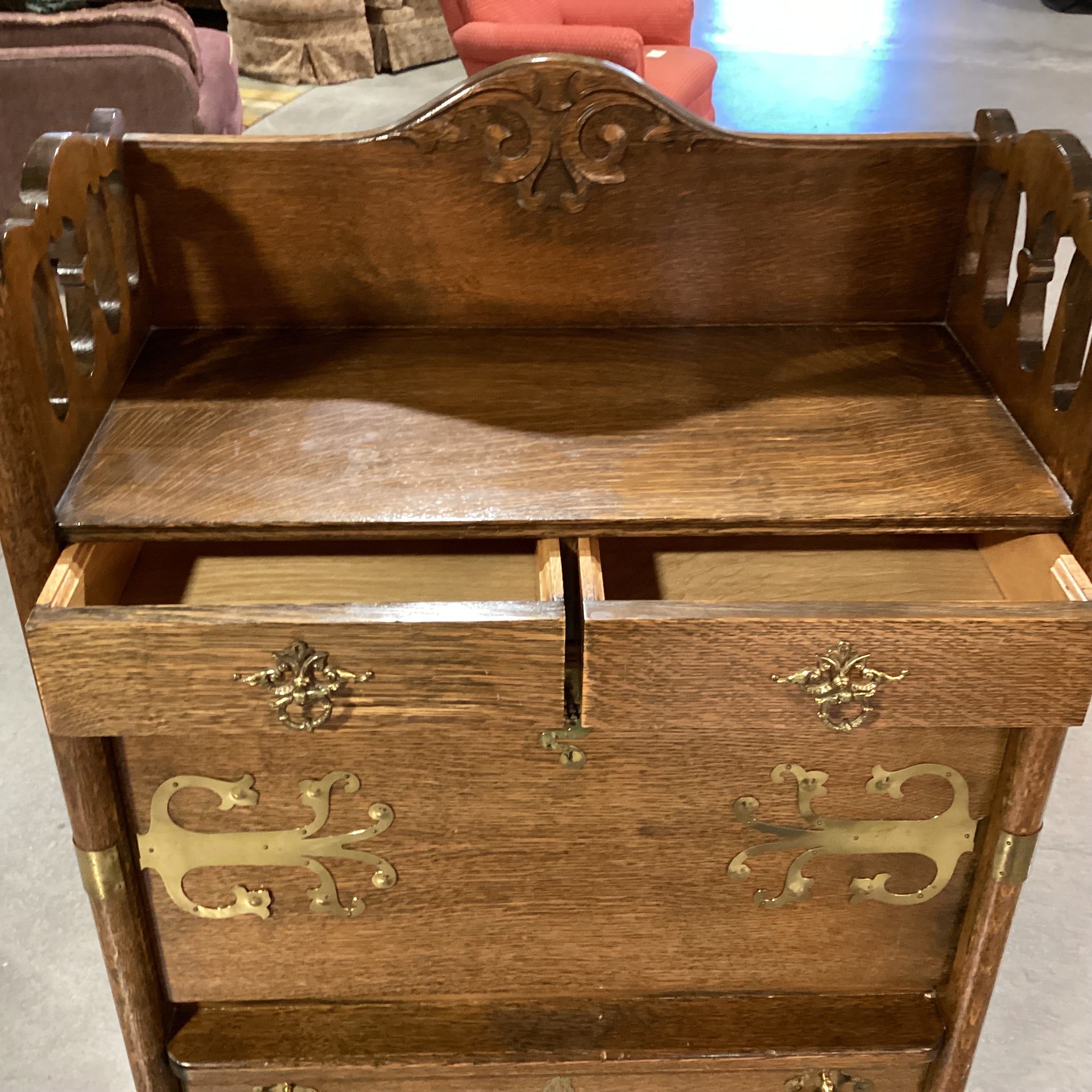 Antique Finished Quarter Sawn Oak with New Brass Embellishments Secretary Desk 29"x 14"x 58.5"