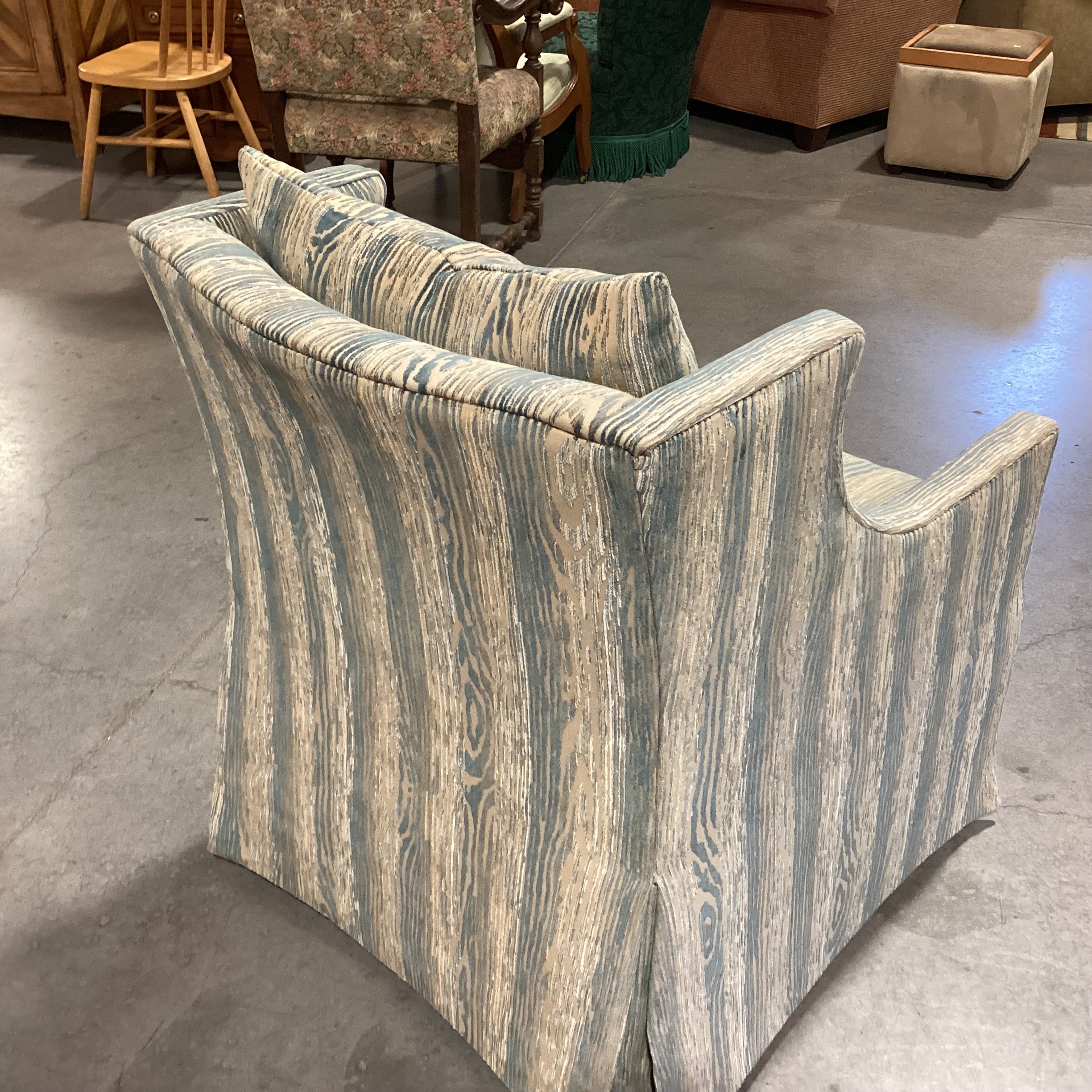Stanford Furniture Blue & Gold Texture Woven Design Slope Arm Swivel Chair 29"x 34"x 36"