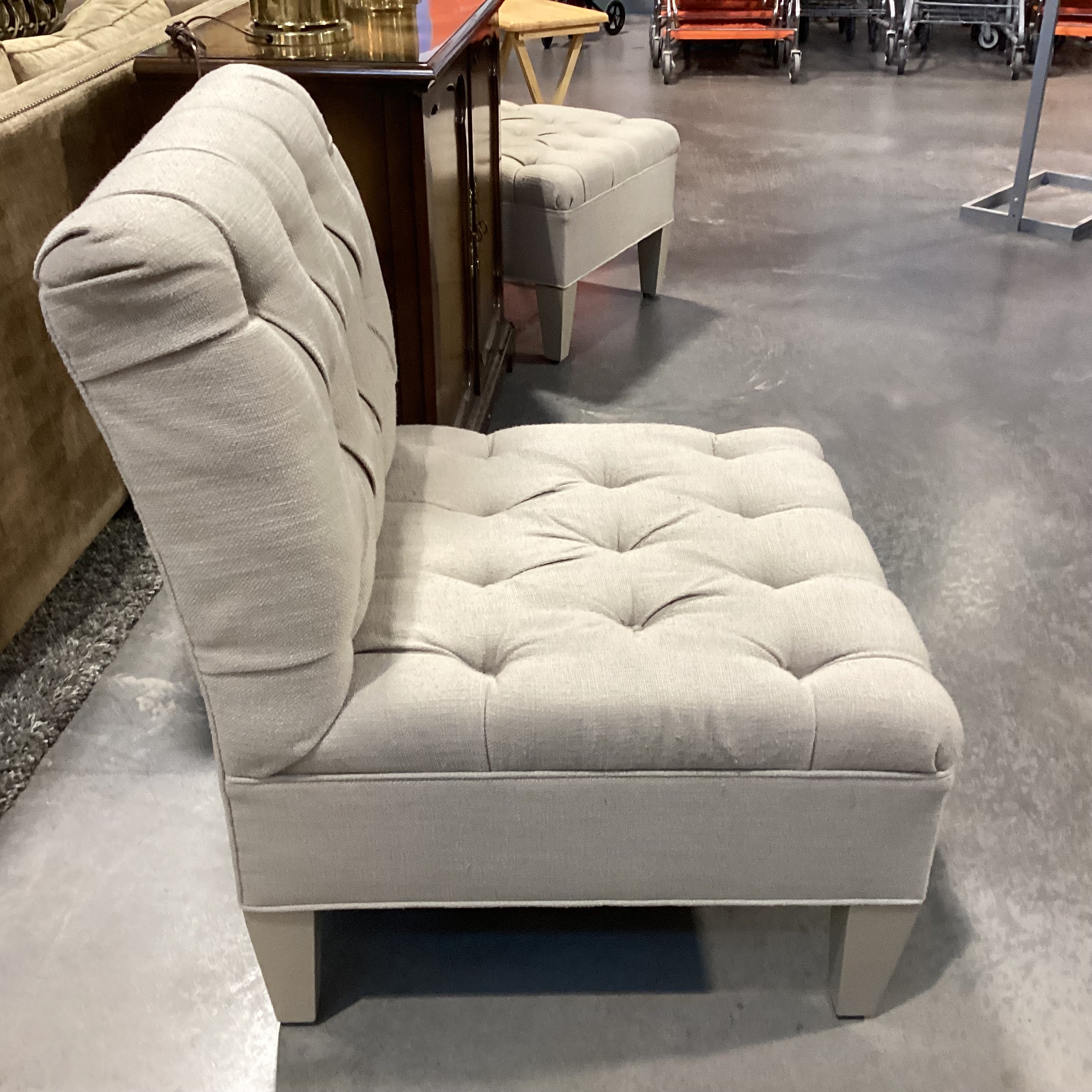 Beige Woven Tufted Slipper Style Chair 27"x 31"x 37"