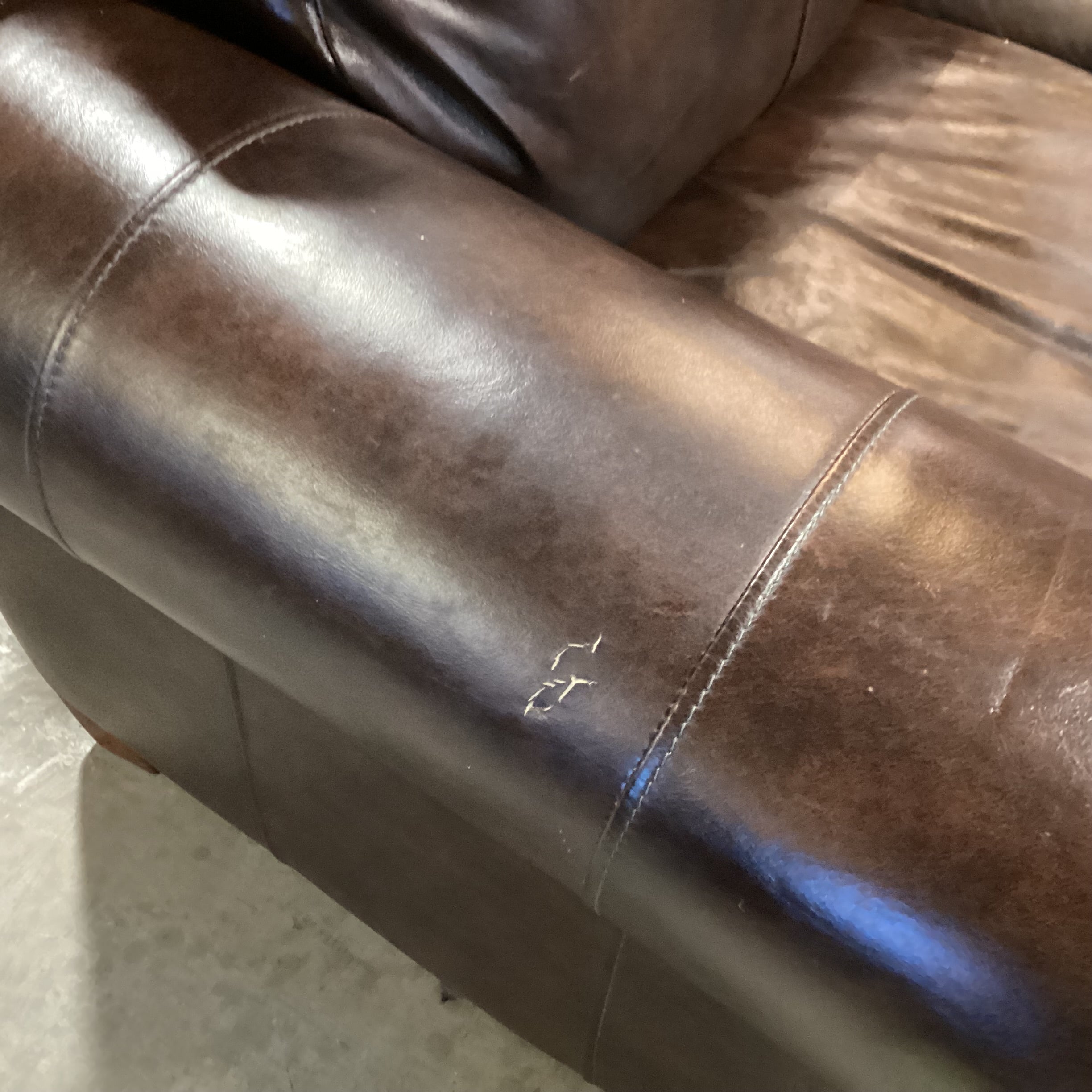 Bonded Leather Nailhead with Detailed Wood Base Sofa 88"x 34"x 35"