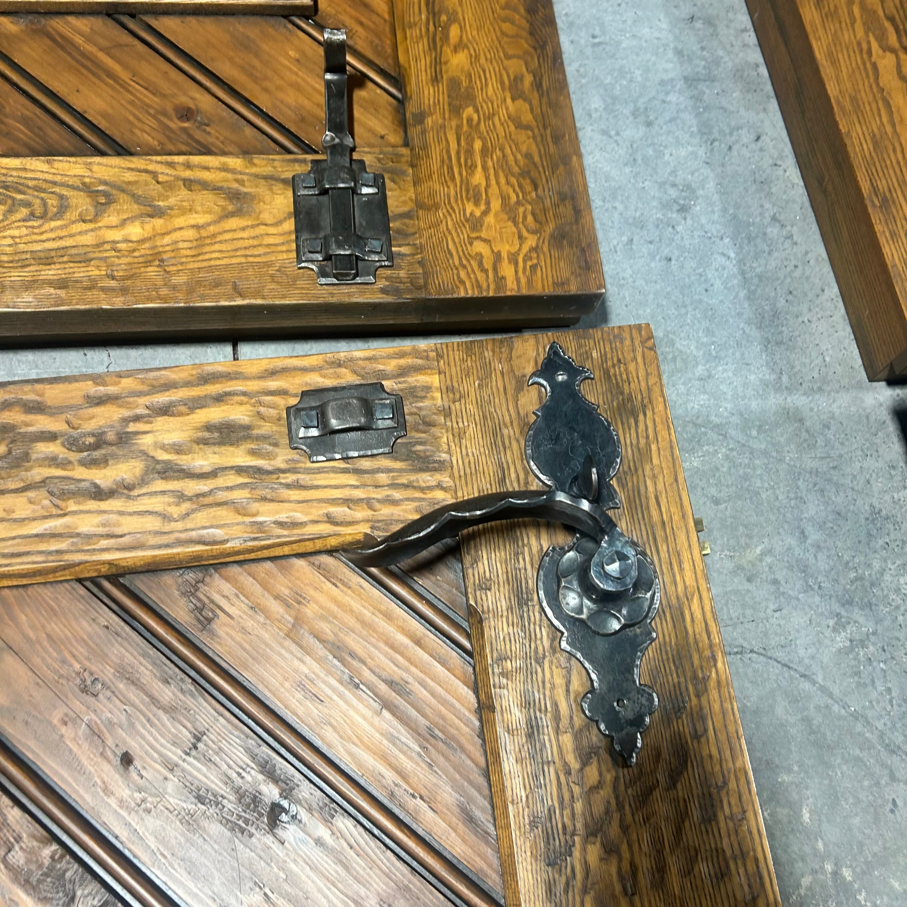 42"x 86"x 3" Brown Rustic Dutch Door with 4 Pane Window / Iron Hardware / RIGHT  HAND