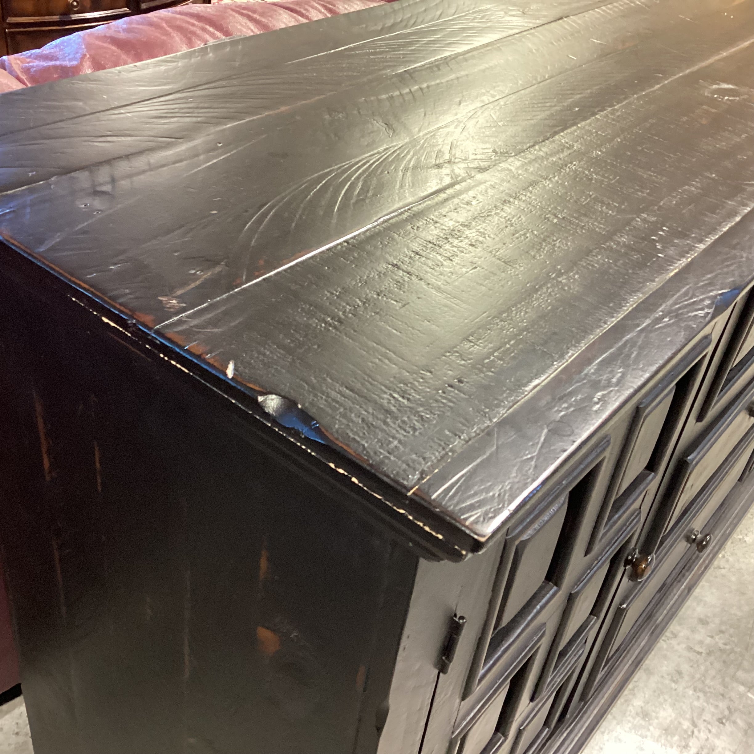 Black Distressed Wood 2 Door 3 Drawer Console Credenza 69"x 18.5"x 36"