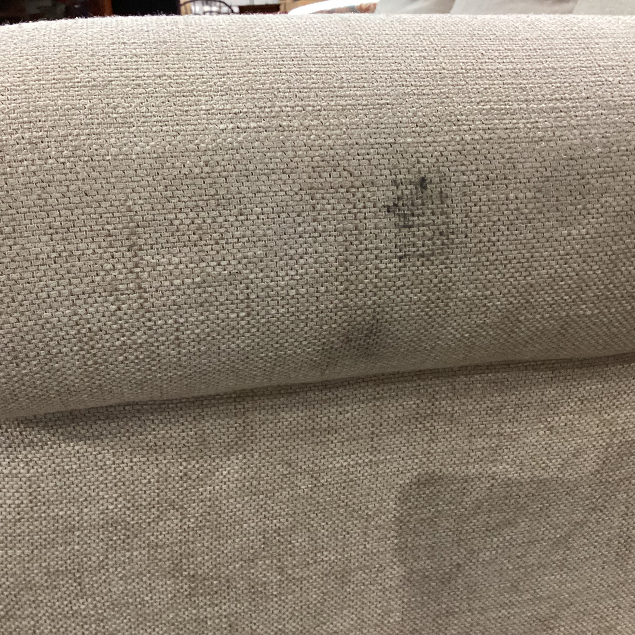 Bernhardt Heathered Beige Woven Nailhead Highback Roll Arm Sofa 92"x 42"x 35"