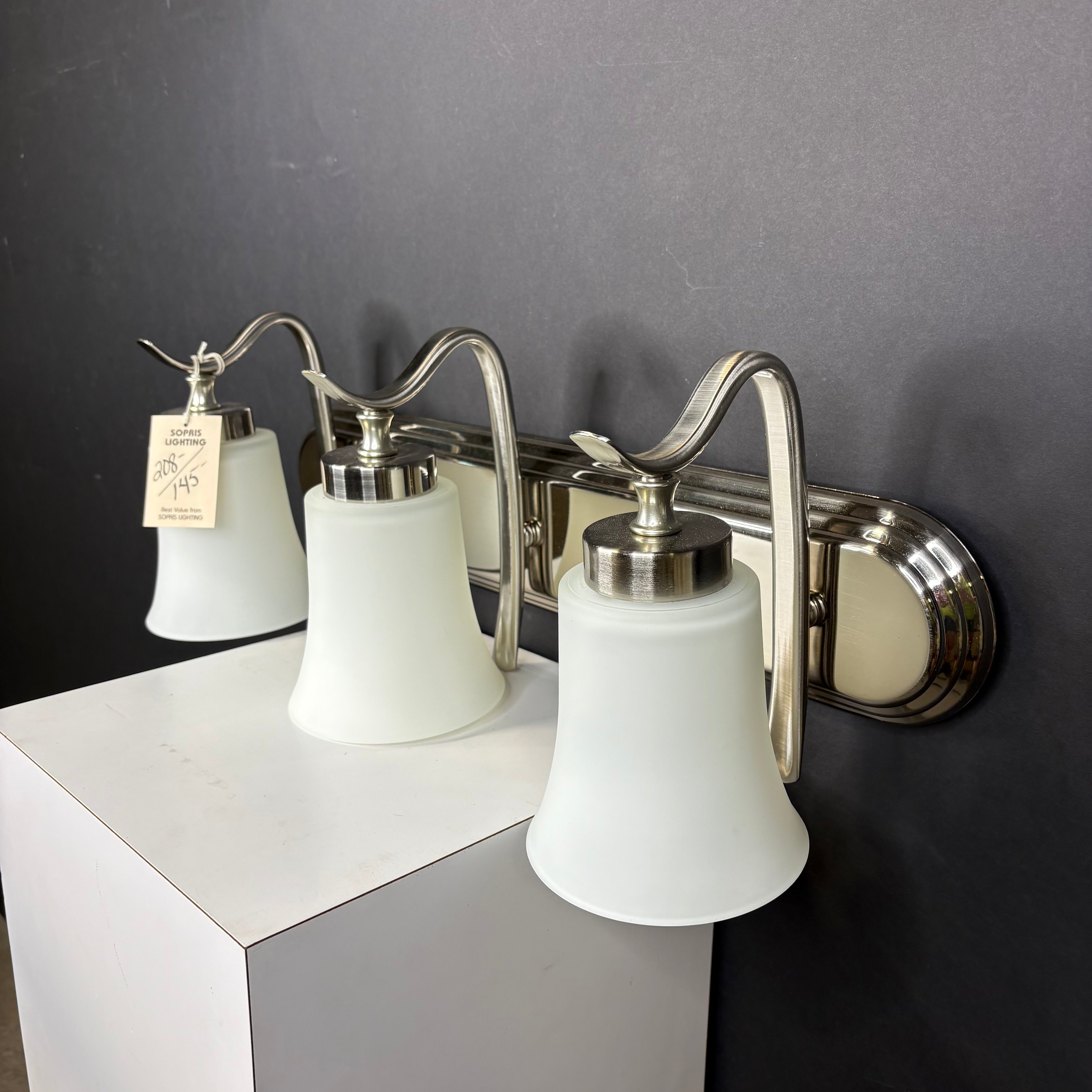 Craftmade 3-Light Polished Nickel with Frosted Glass Shades Vanity Wall Sconce 24”x 9”x 8”