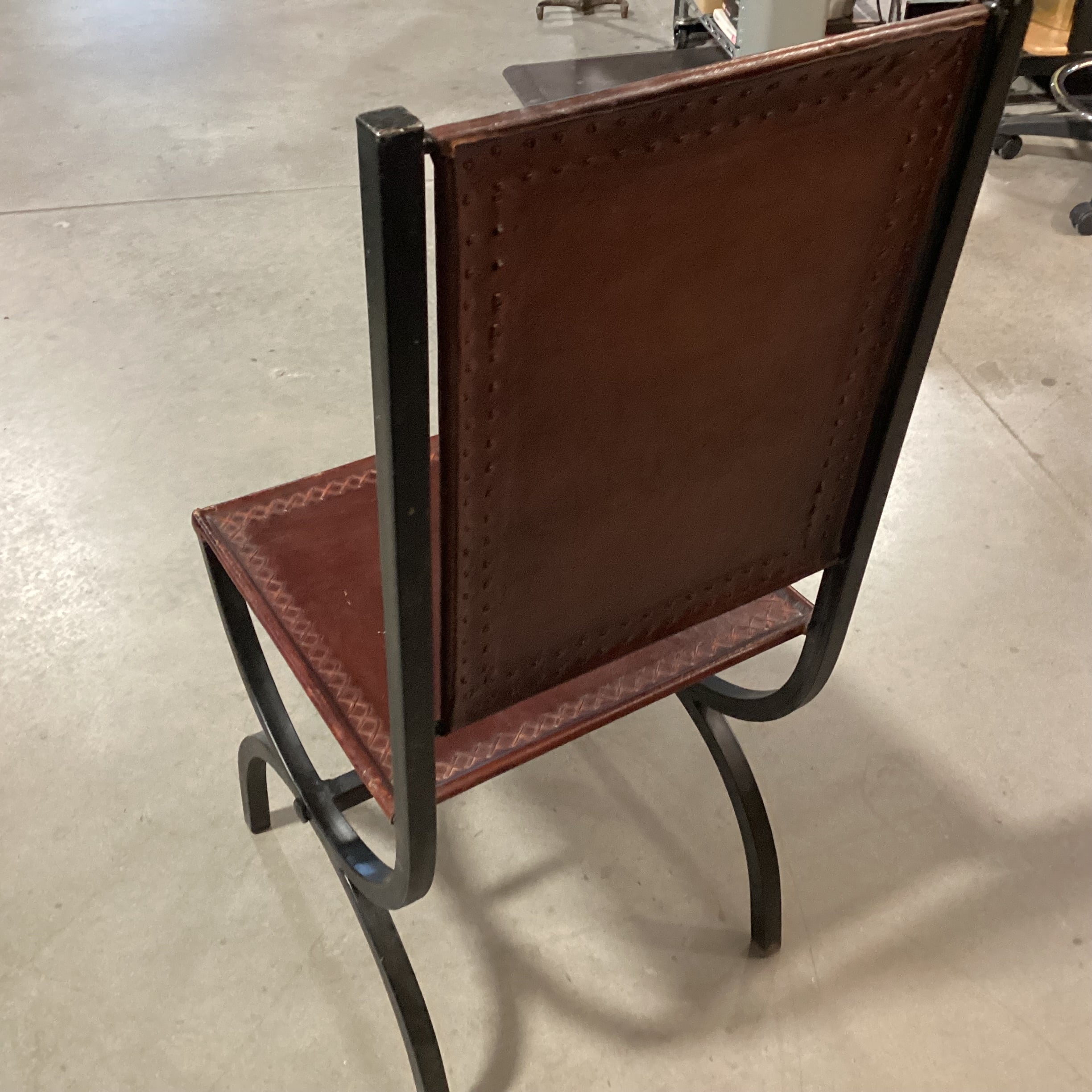 Black Iron & Leather with Cross Stitch Accent Chair 18"x 19"x 41"