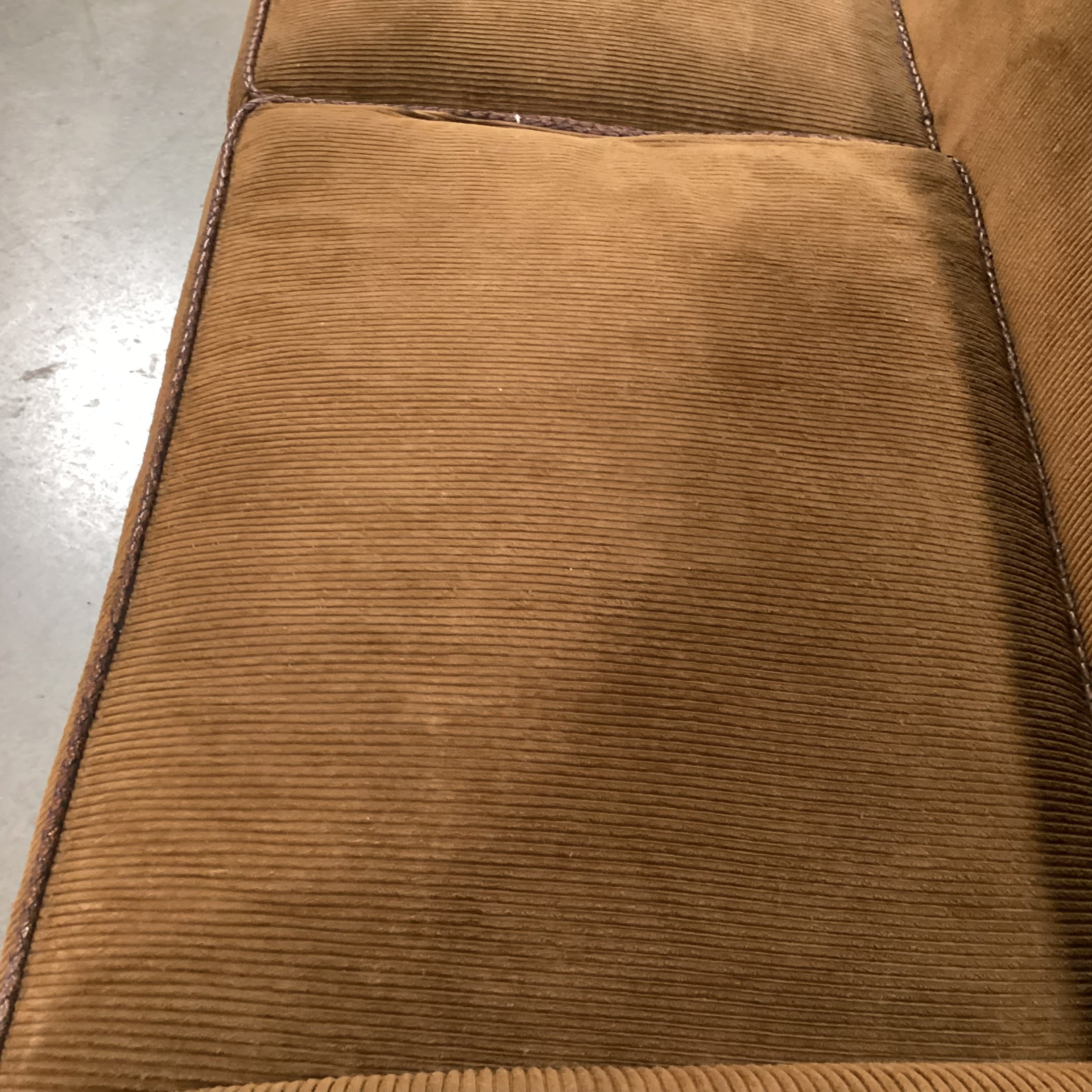 Richard Charles Brown Corduroy Braided Leather Piping & Down Mix Sofa 86"x 40"x 34"