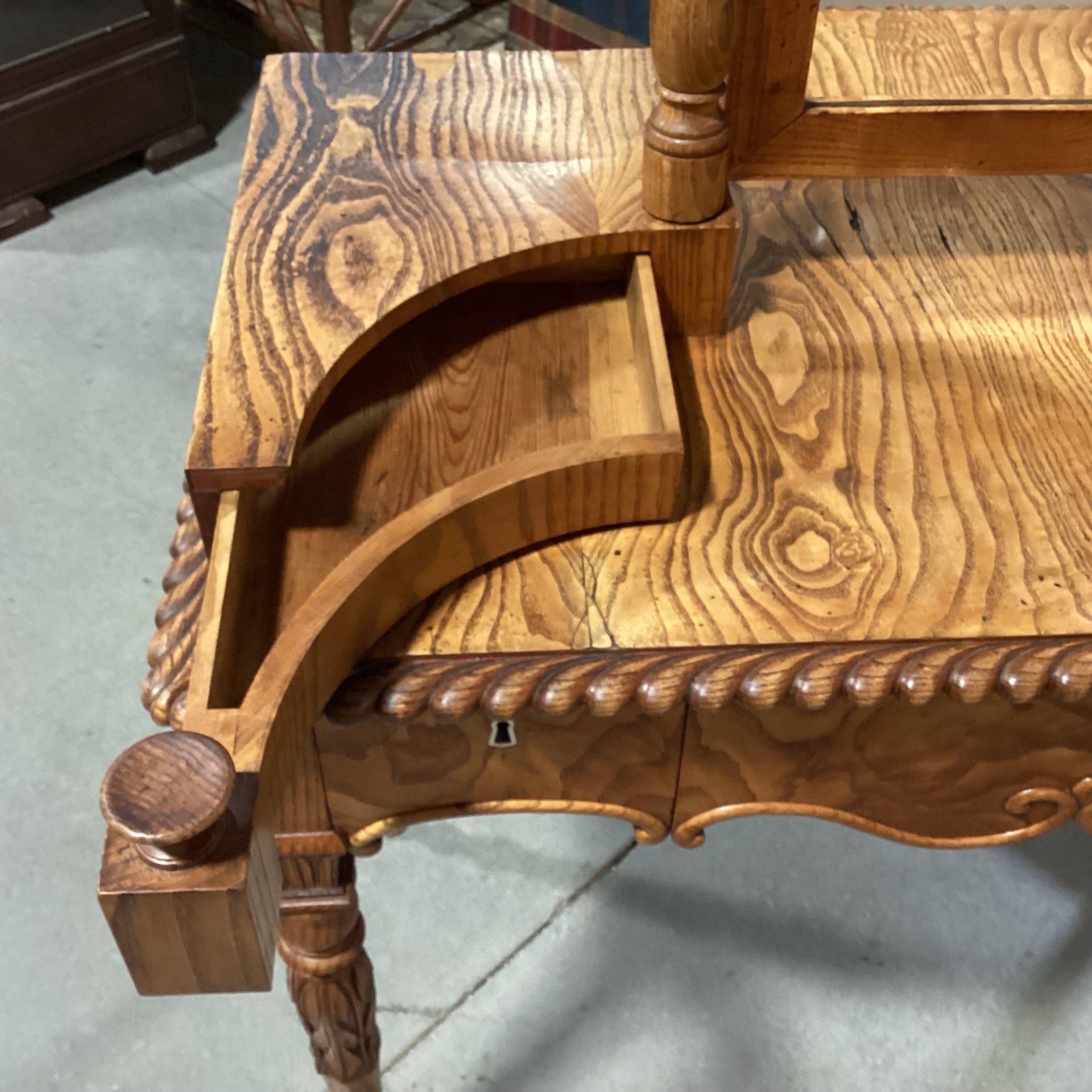 Antique American Carved Wood & Veneer 5 Drawer with Mirror Ladies Vanity Dresser 38"x 19"x 53"