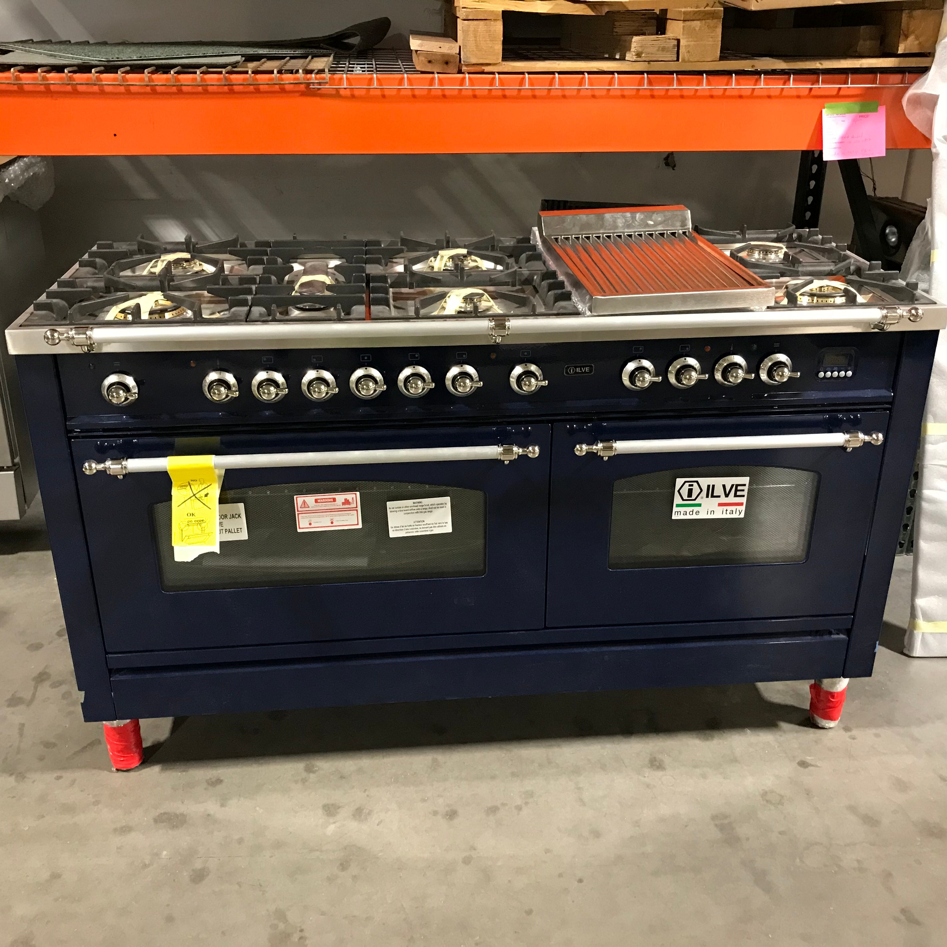 ILVE Blue 6 Burner Griddle Grill Double Oven Dual Fuel Range (NEW) 59.5"x 24"x 36"