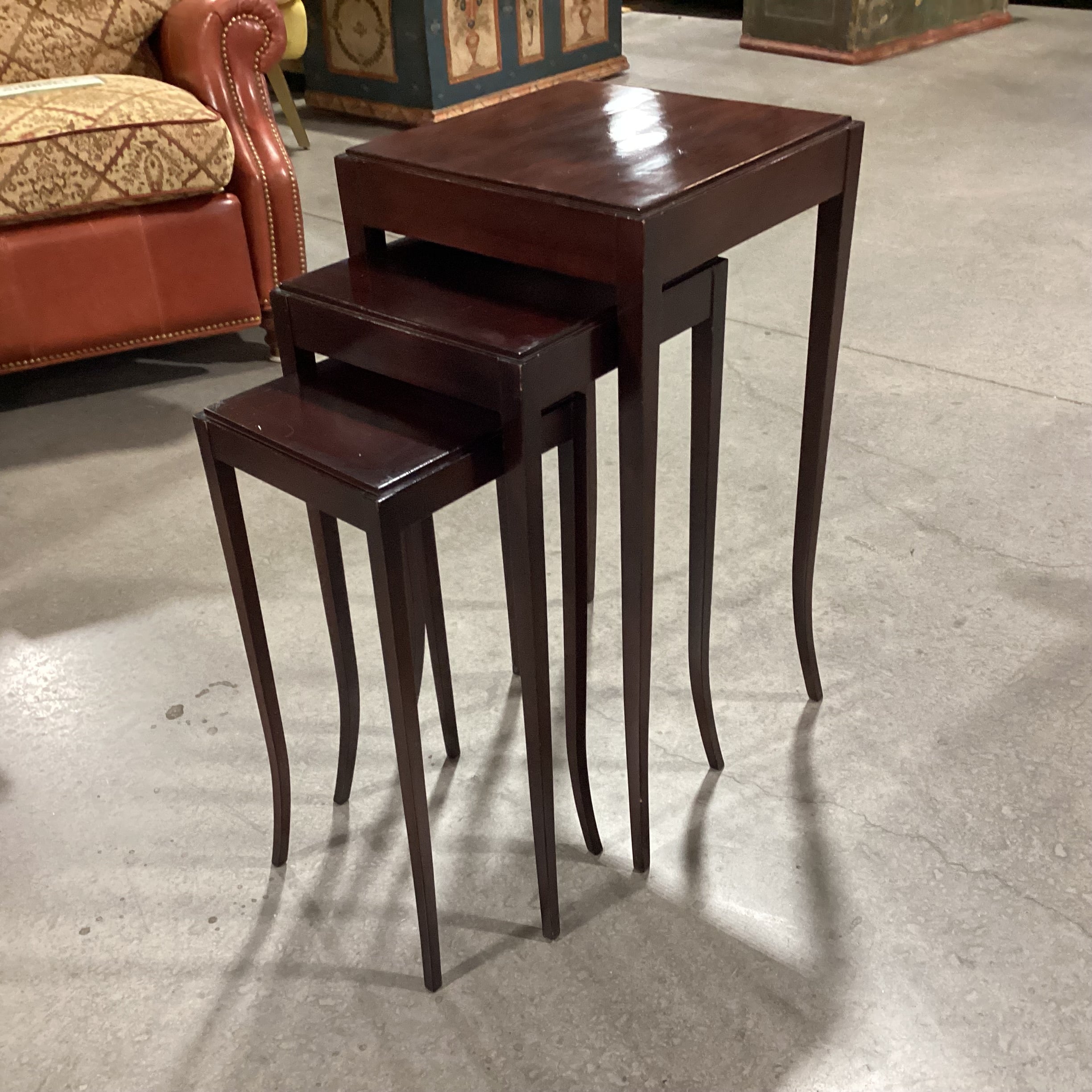 Barbara Barry For Baker Vintage Mahogany Nesting Accent Tables 14.5"x 14.5"x 29"