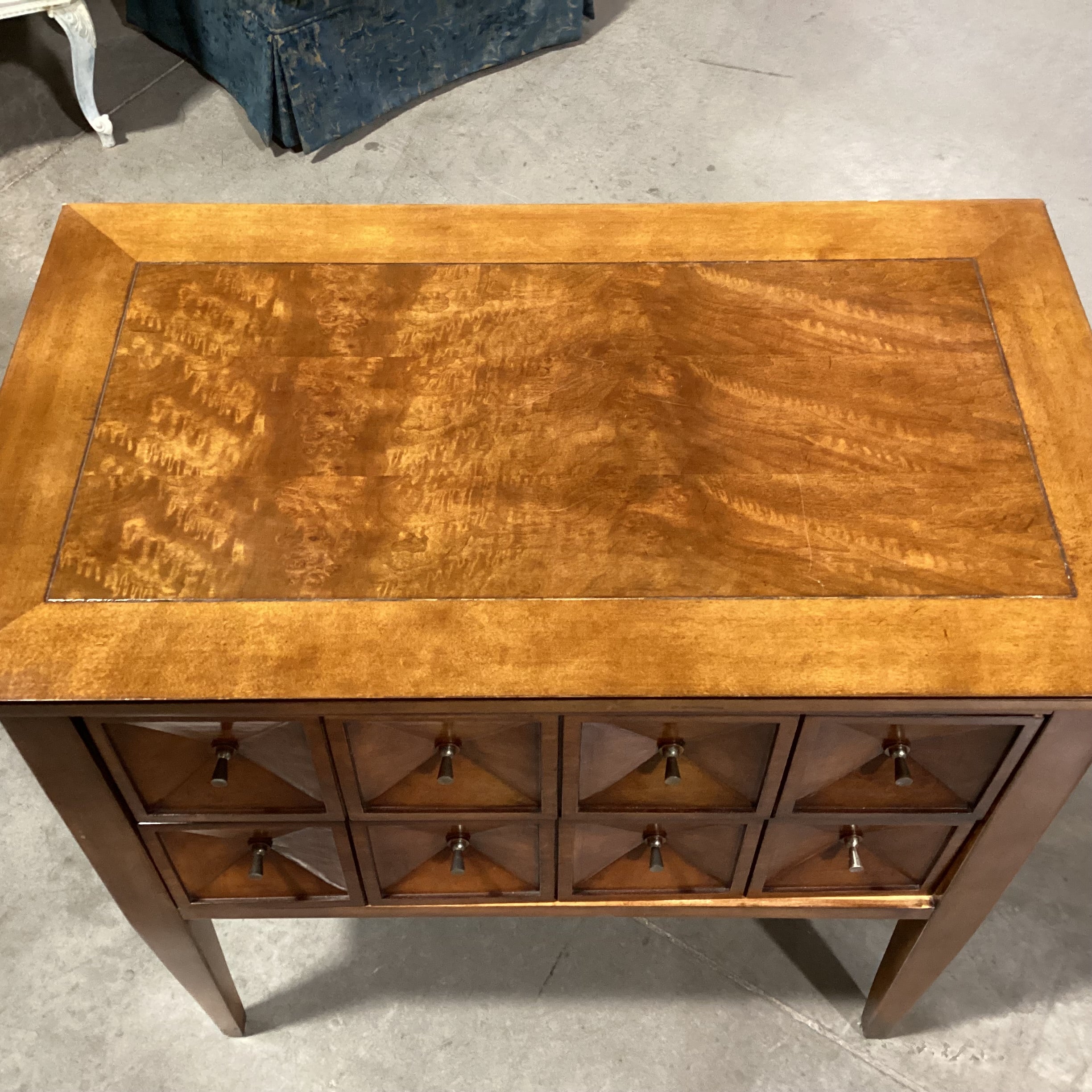 Century Furniture Finished Wood & Burl Veneer 2 Drawer Geometric Look Front Chest 32.5"x 19"x 32.5"