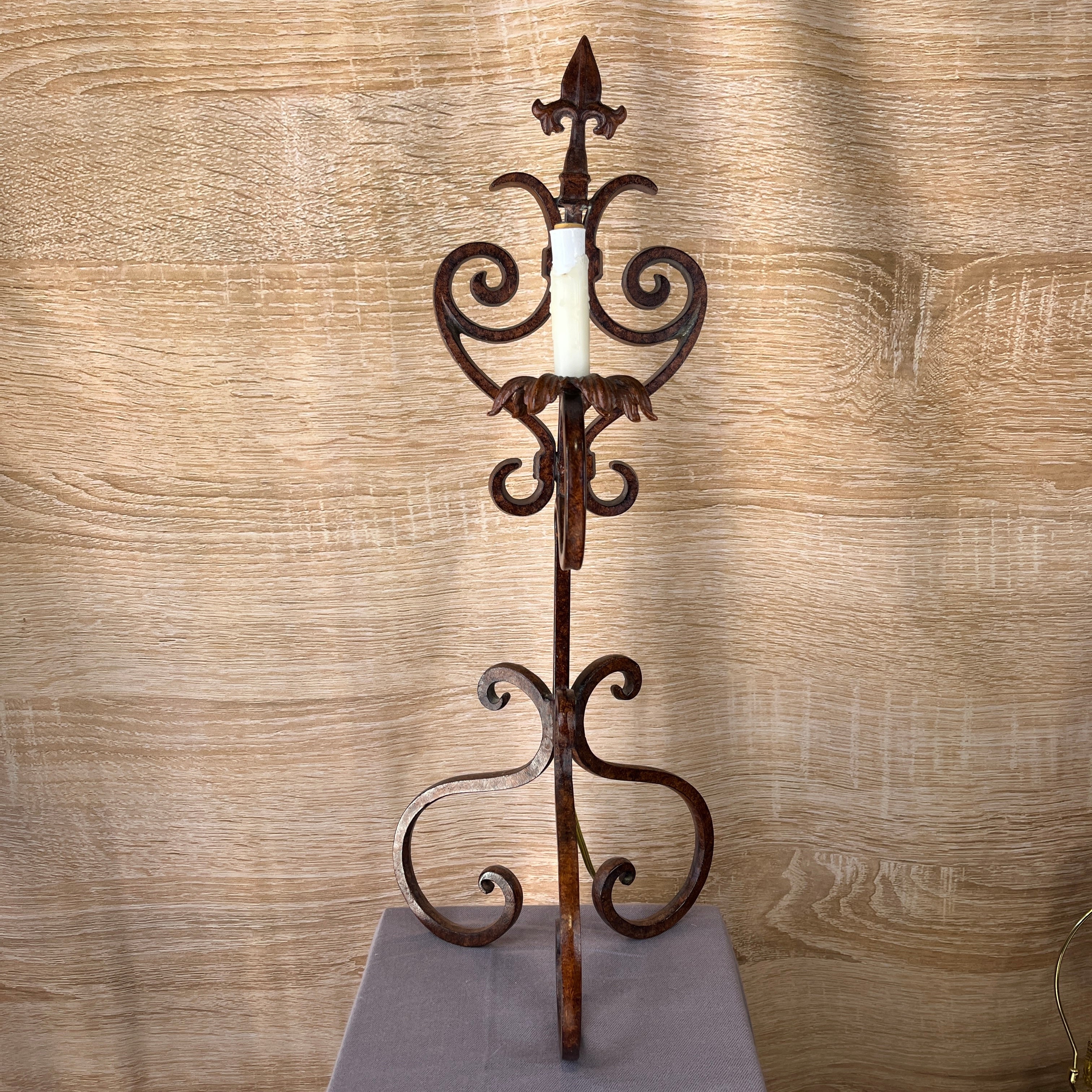 Spanish Style Antiqued Rust Metal Scroll Leg Candelabra Table Lamp 11.5"x 11"x 29"