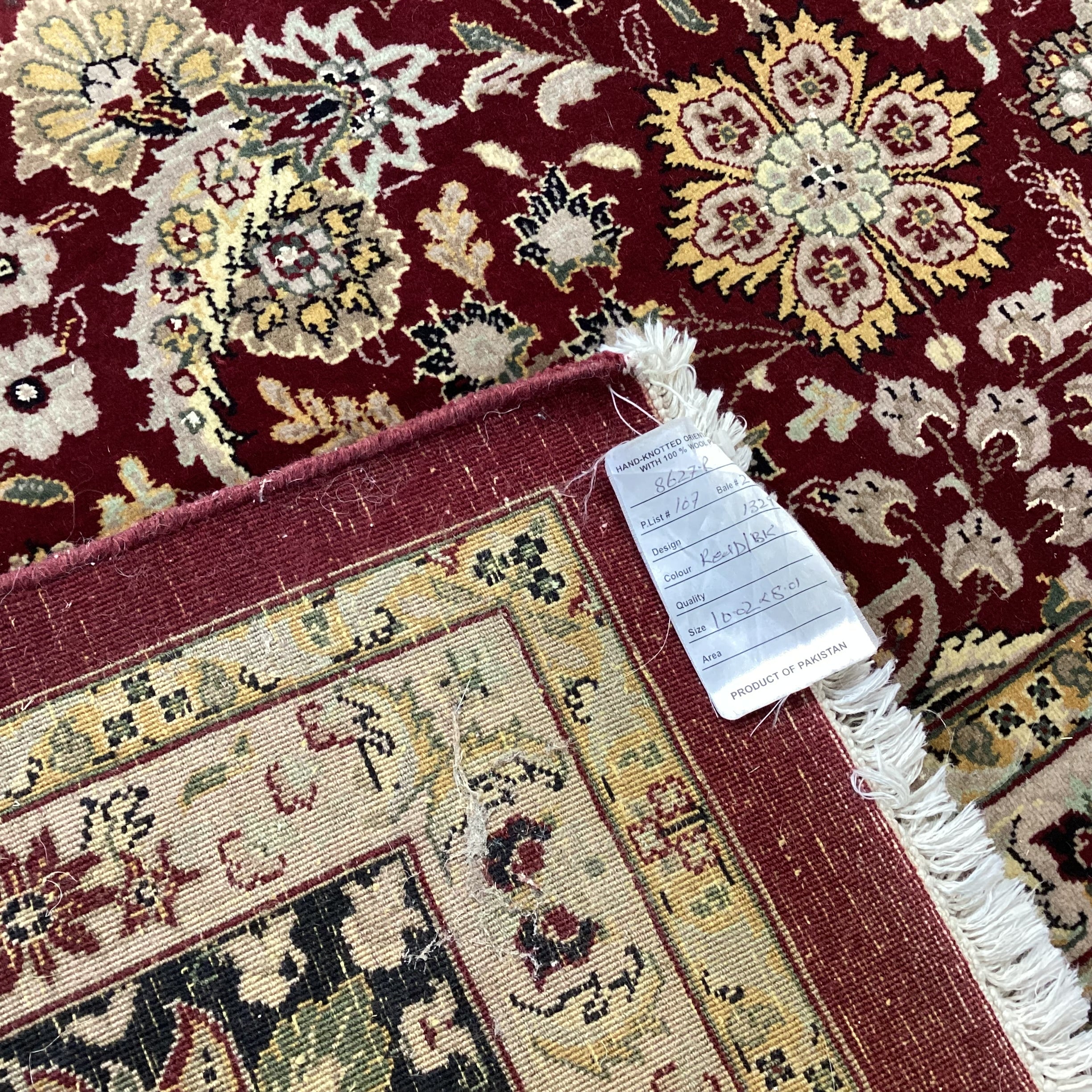 Red Black Floral with Border Hand Knotted Wool Rug 8'2"x 10'5"