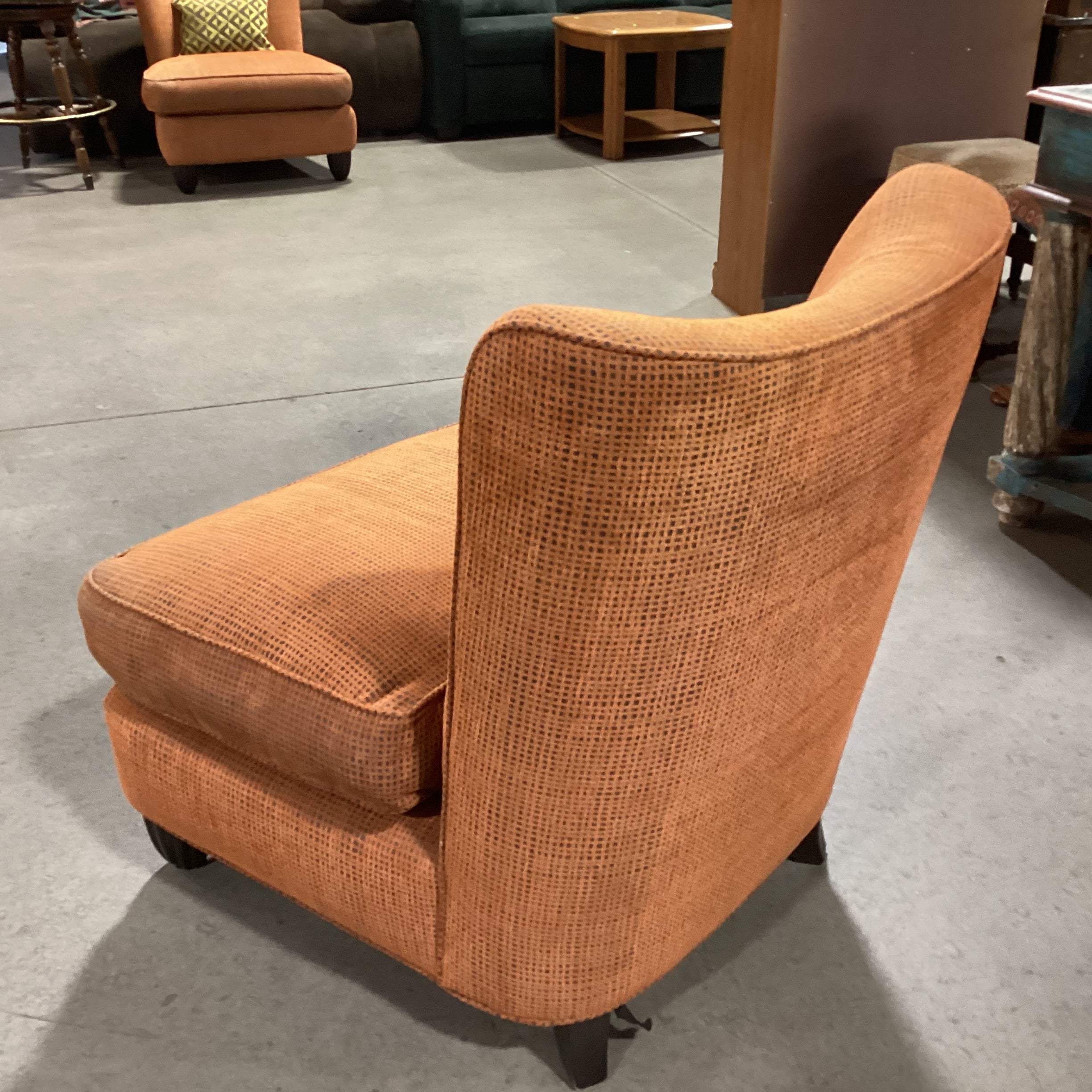 Vintage Mid Century Modern Burnt Orange Woven with Geometric Pillow Chair 32"x 34"x 35"