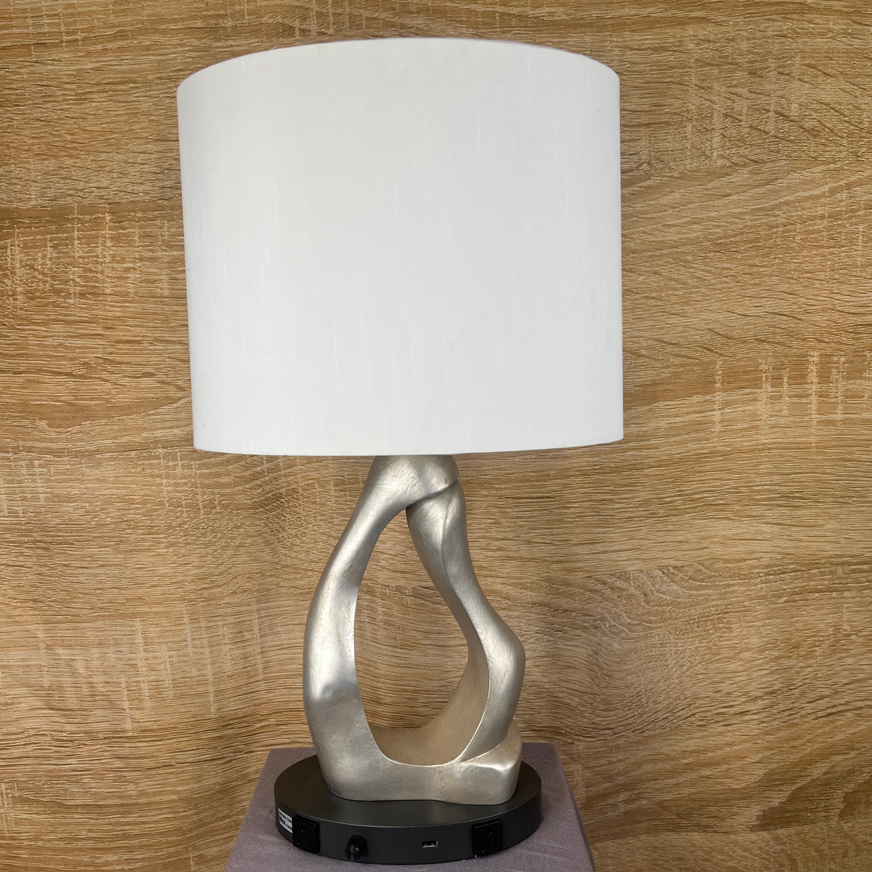 Modern Hotel Style Grey Washed Resin Stone Dimmable with Outlets and Shades Table Lamp 14.5"x 22.8"