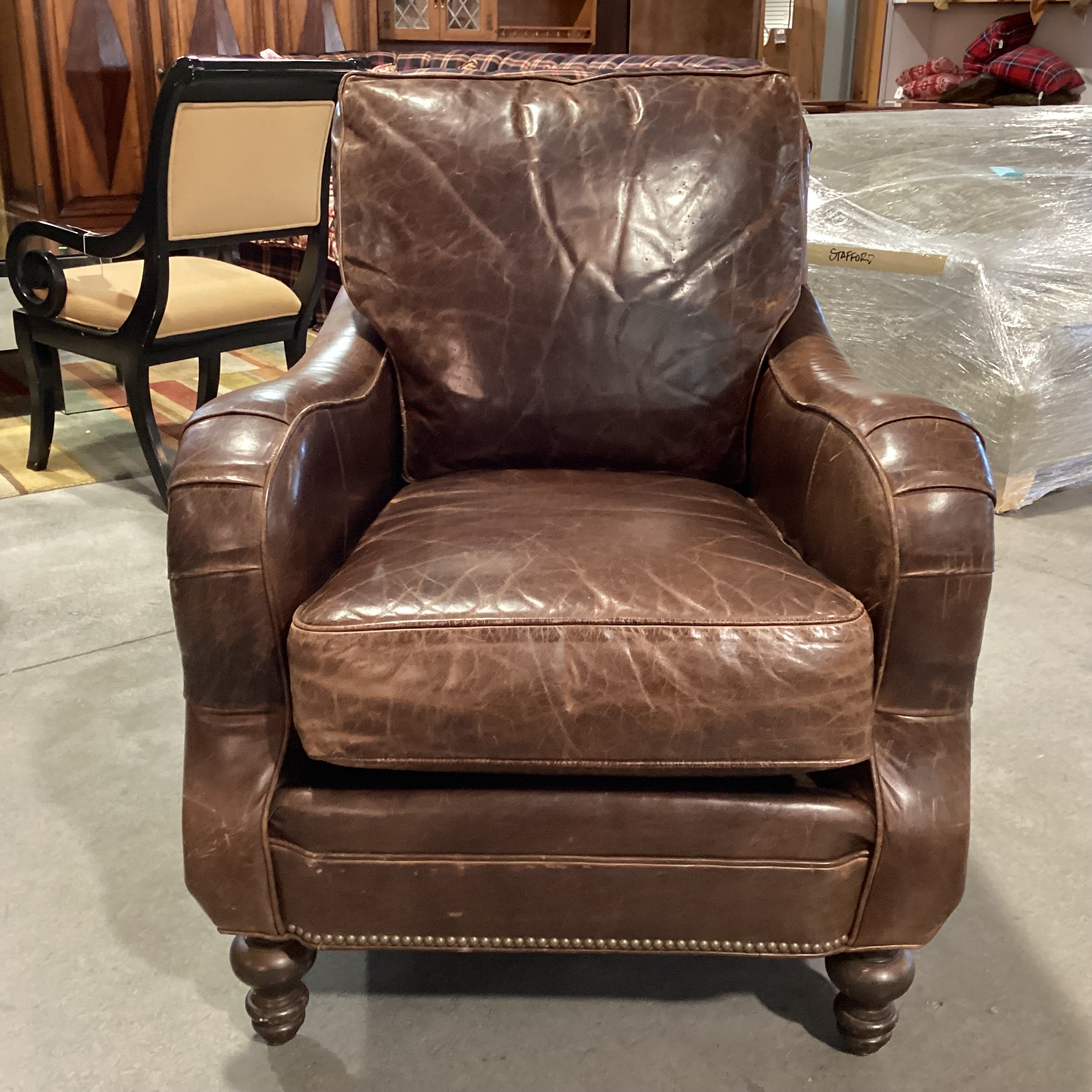 Distressed Leather Nailhead Club Chair 32"x 42"x 38"