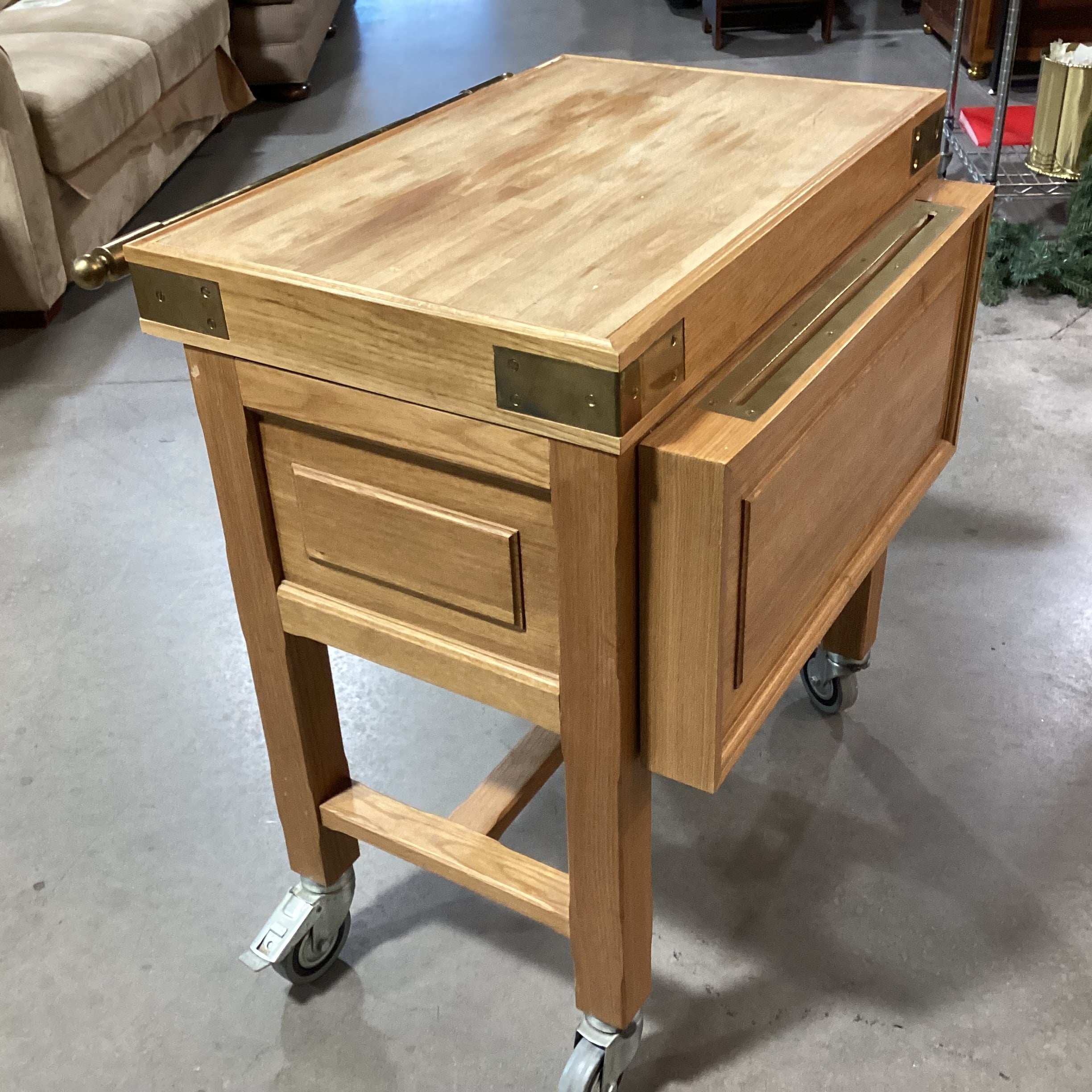 La Cornue Butcher Block & Brass on Casters 1 Drawer Cutting Board Island Buffet 28"x 25"x 32.5"